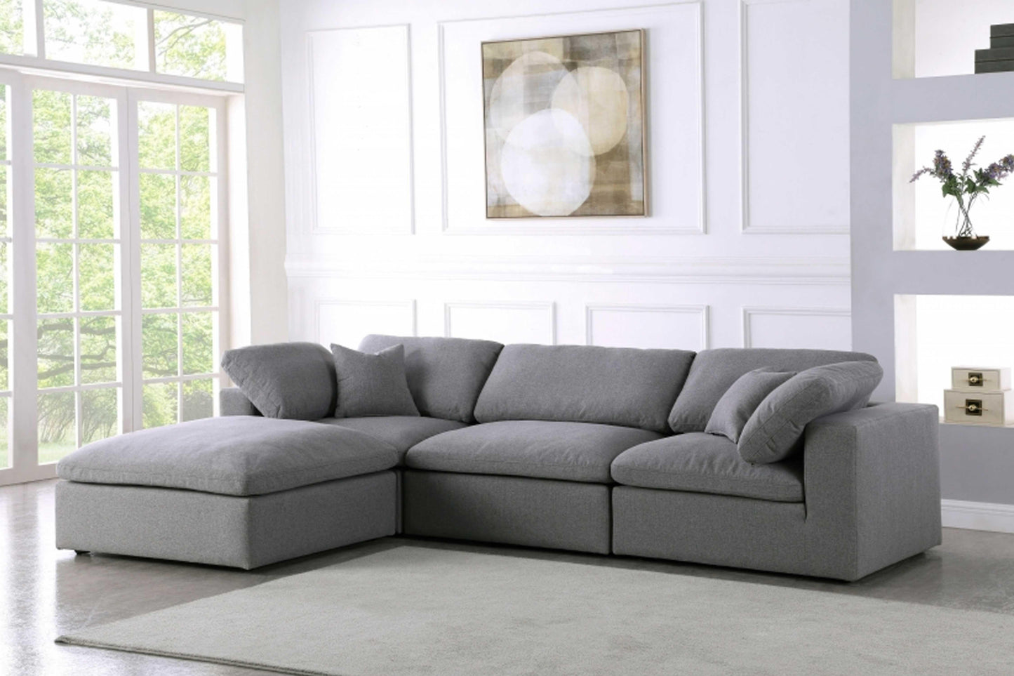 Serene Linen Deluxe Cloud Modular Down Filled Overstuffed Reversible Sectional Model 601-Sec4A - Venini Furniture 