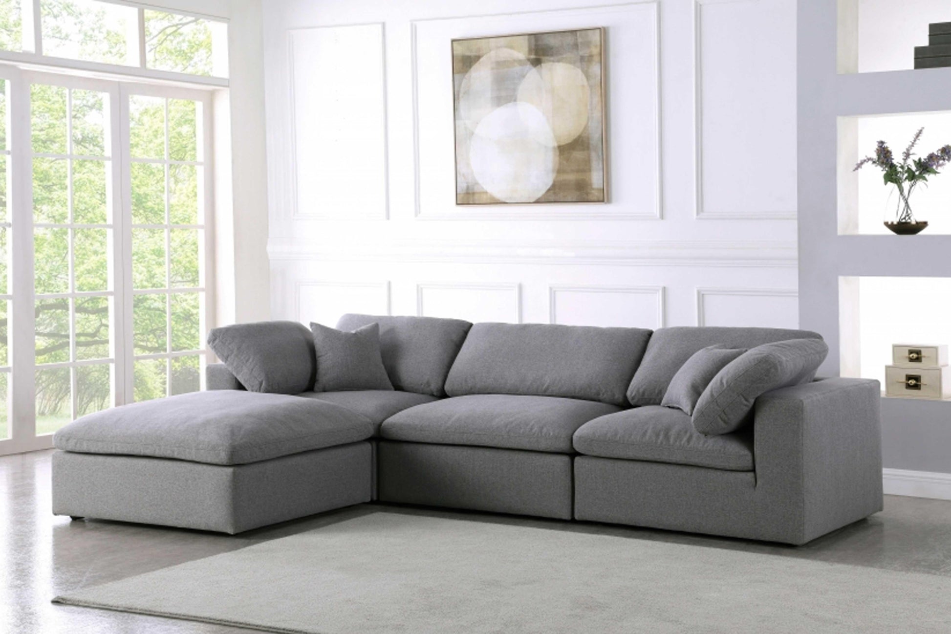 Serene Linen Deluxe Cloud Modular Down Filled Overstuffed Reversible Sectional Model 601-Sec4A - Venini Furniture 