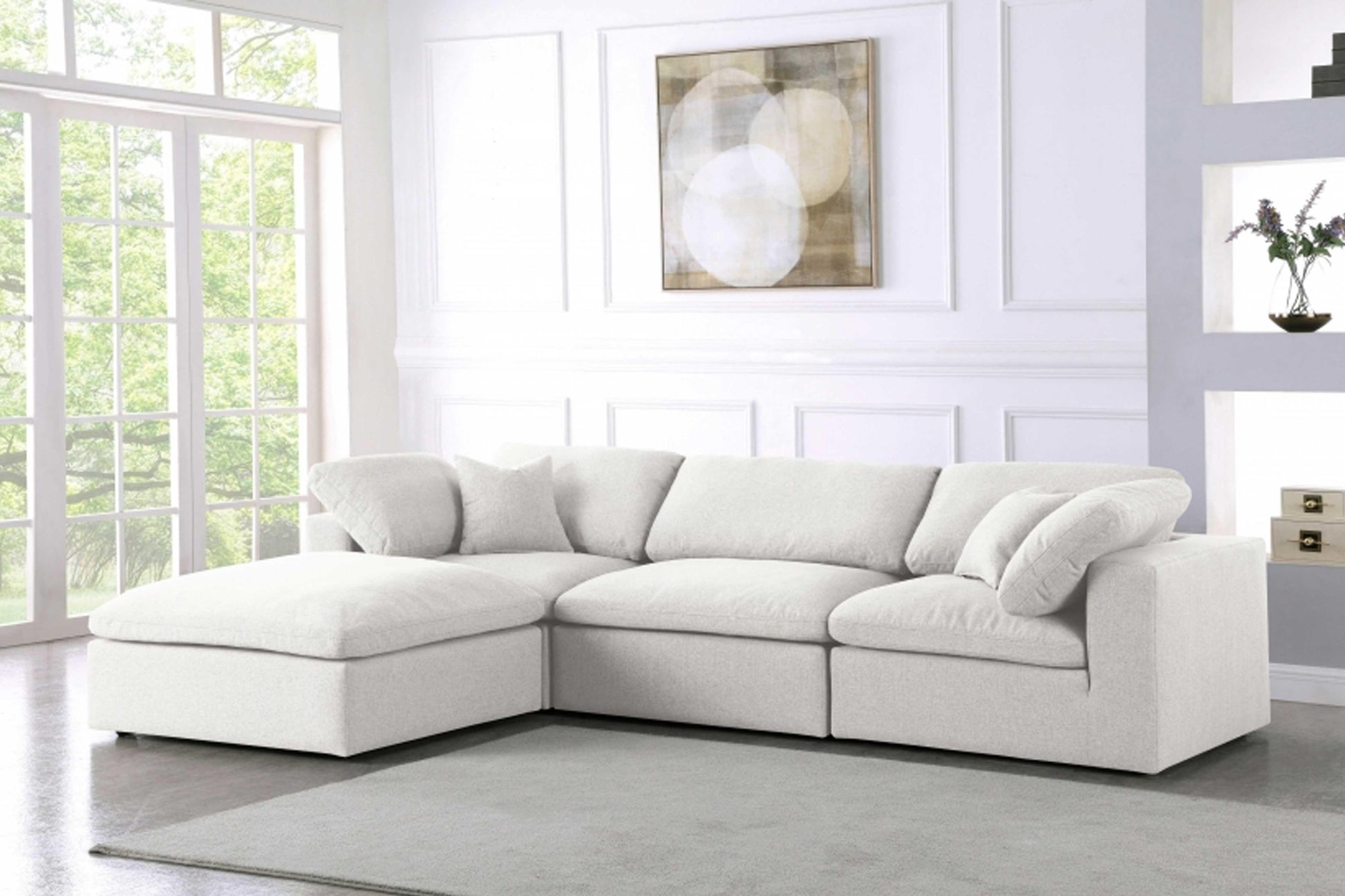 Serene Linen Deluxe Cloud Modular Down Filled Overstuffed Reversible Sectional Model 601-Sec4A - Venini Furniture 