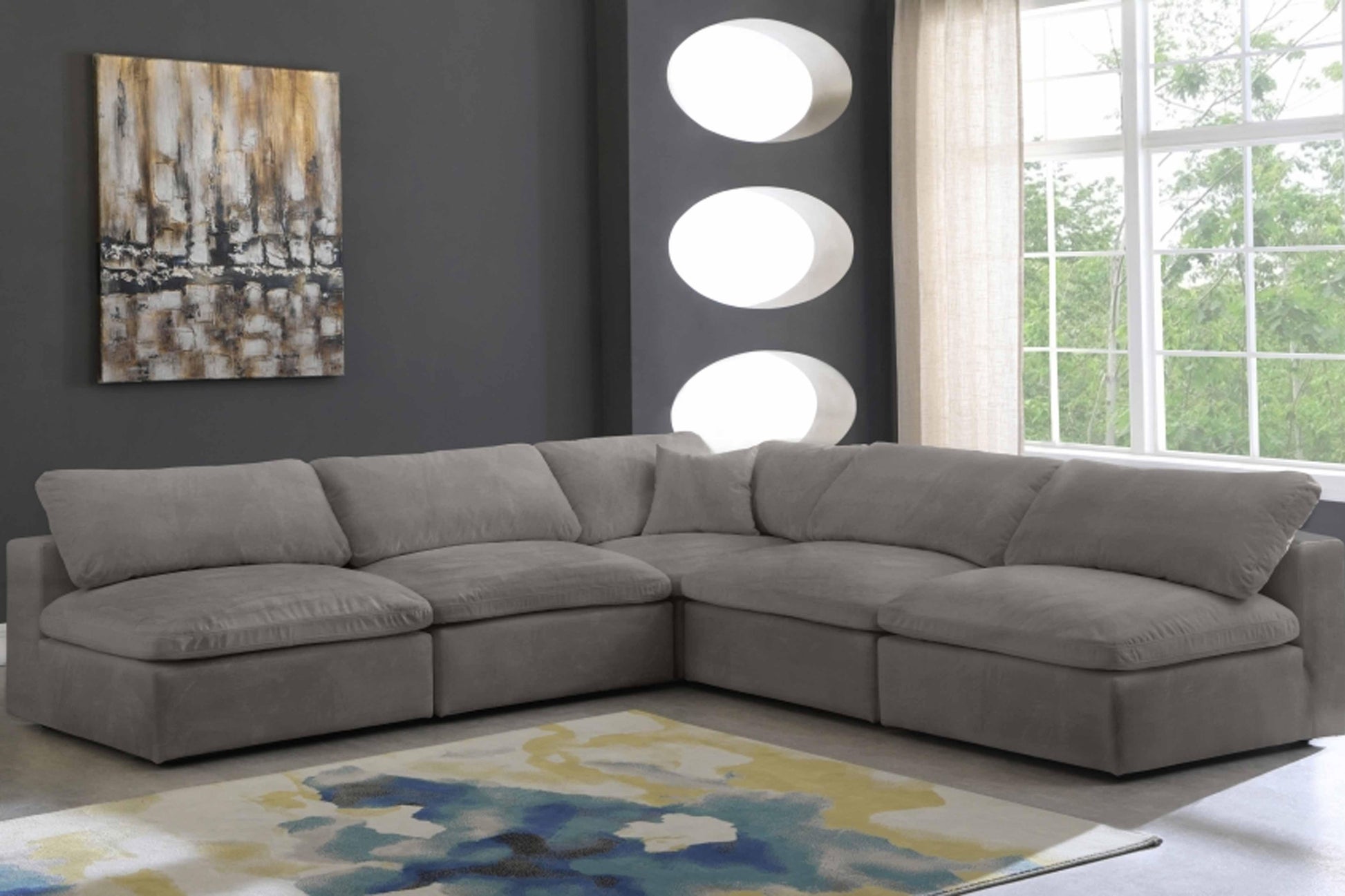 Cozy Velvet Modular Fiber Filled Cloud-Like Comfort Overstuffed Reversible Sectional SKU: 634-Sec5B - Venini Furniture 