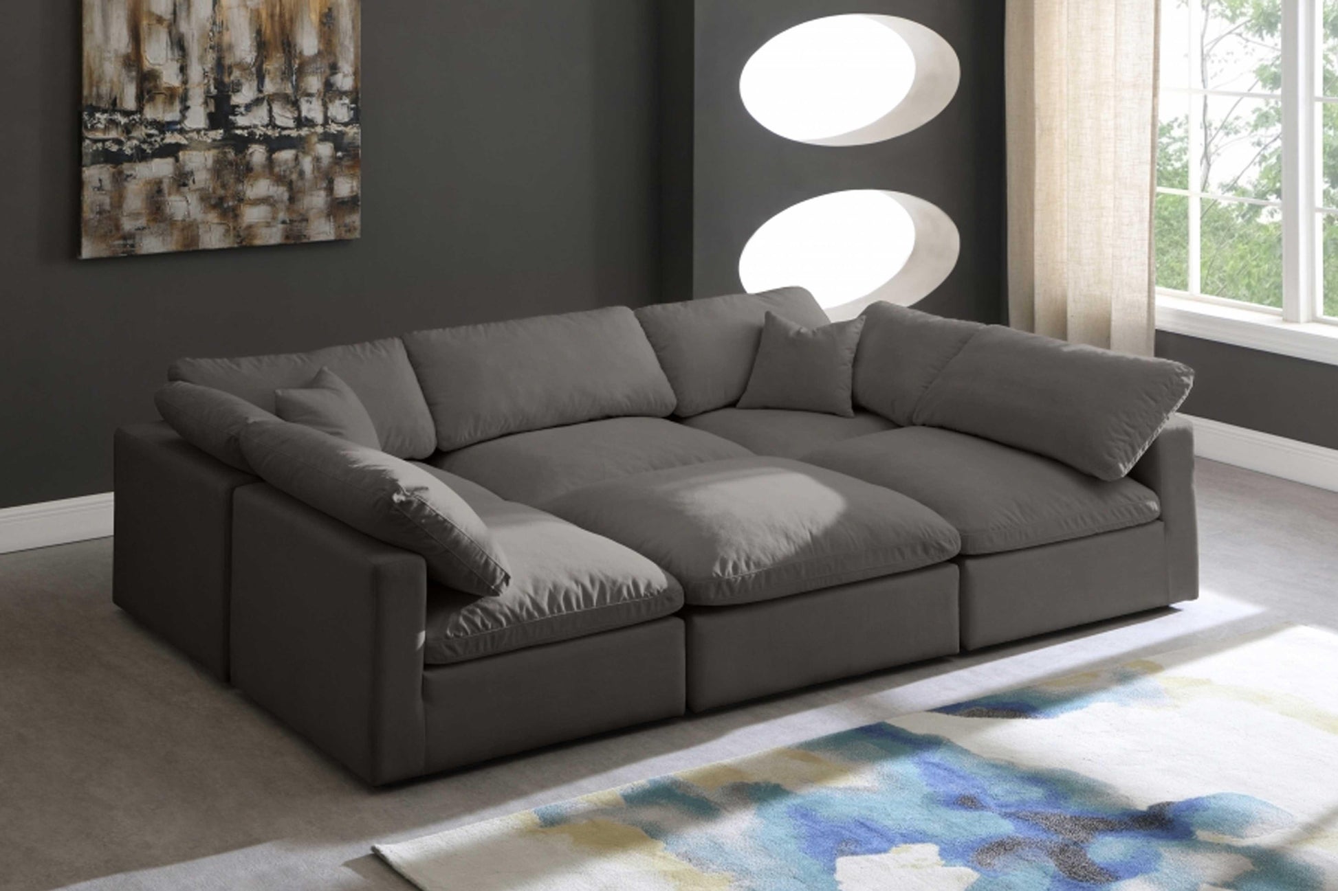 Plush Velvet Standard Modular Down Filled Cloud-Like Comfort Overstuffed Reversible Sectional SKU: 602-Sec6C - Venini Furniture 