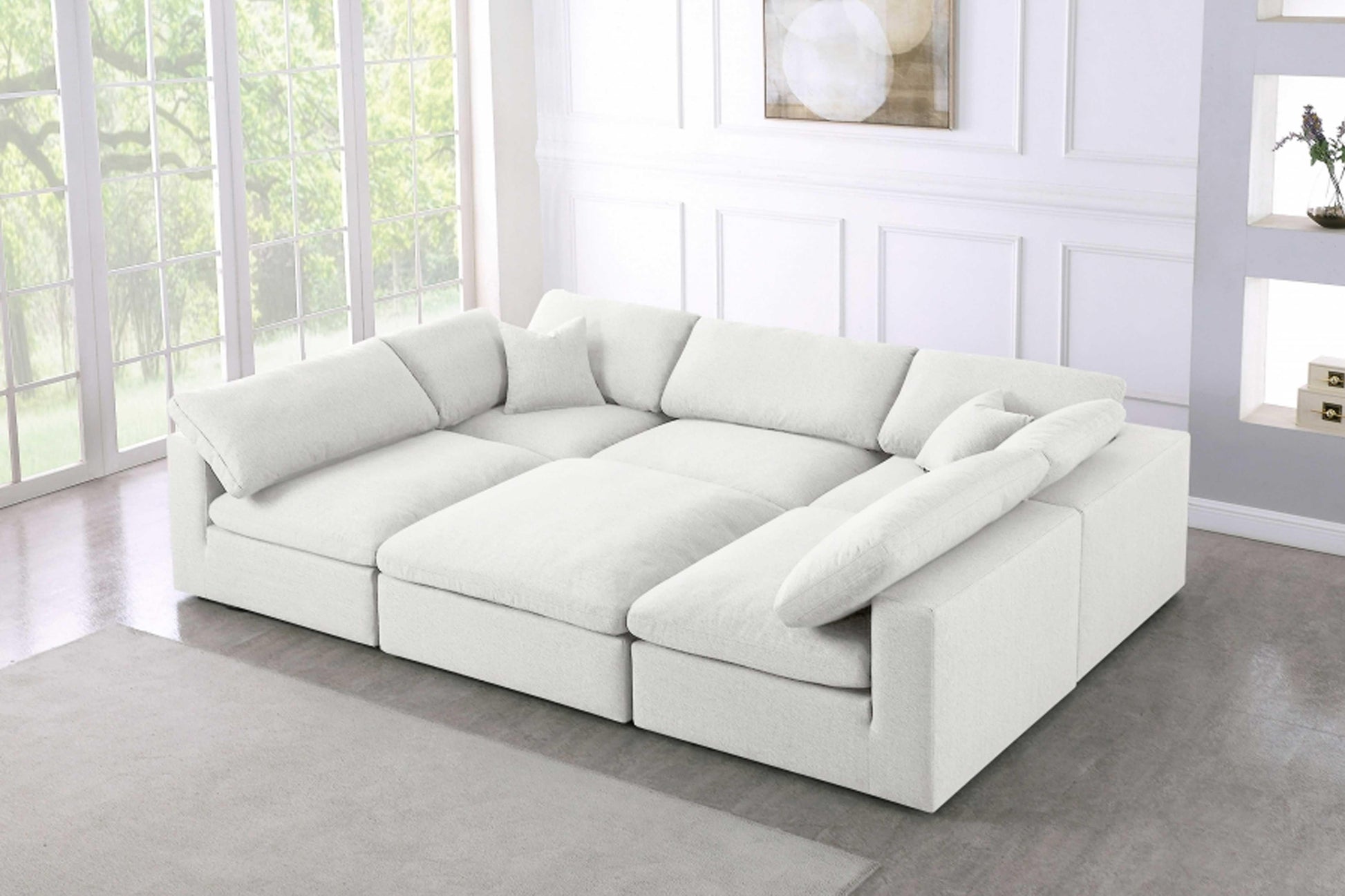 Uffizi Linen Deluxe Cloud Modular Down Filled Overstuffed Sectional Model 18601-Sec6C - Venini Furniture 