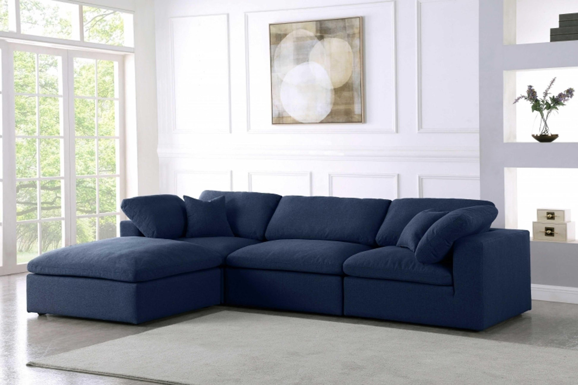Serene Linen Deluxe Cloud Modular Down Filled Overstuffed Reversible Sectional Model 601-Sec4A - Venini Furniture 