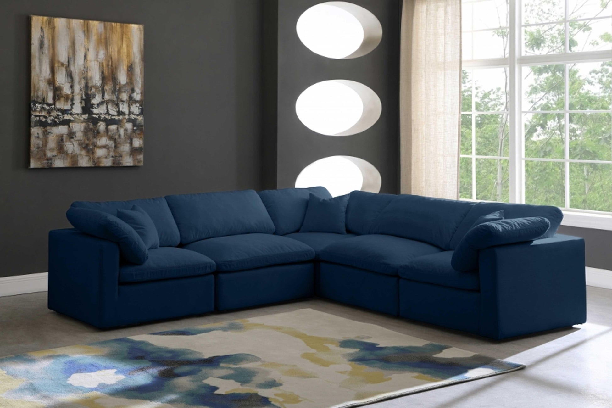 Plush Velvet Standard Modular Down Filled Cloud-Like Comfort Overstuffed Reversible Sectional SKU: 602-Sec5C - Venini Furniture 