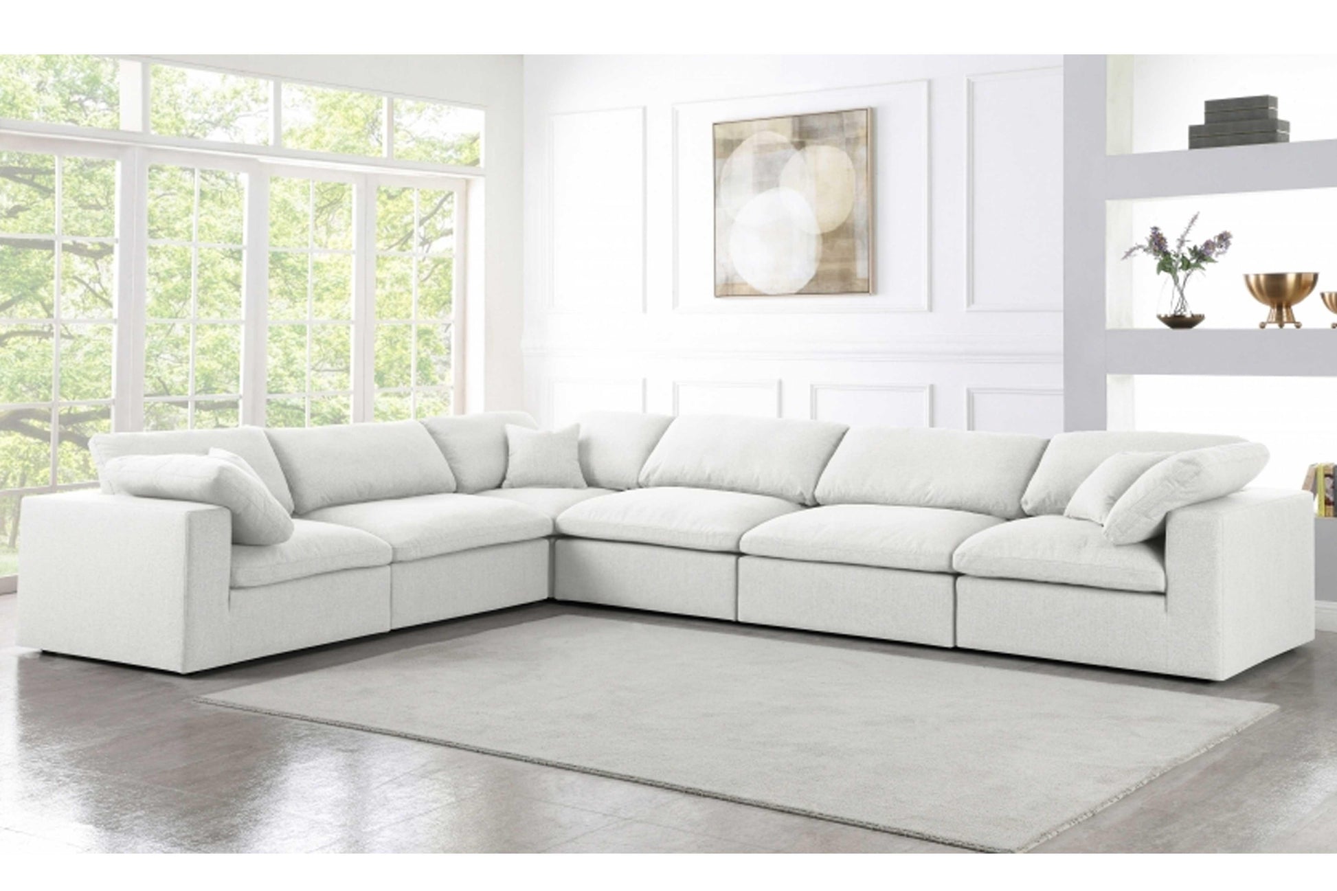 Uffizi Linen Deluxe Cloud Modular Down Filled Overstuffed Reversible Sectional Model 18601-Sec6A - Venini Furniture 