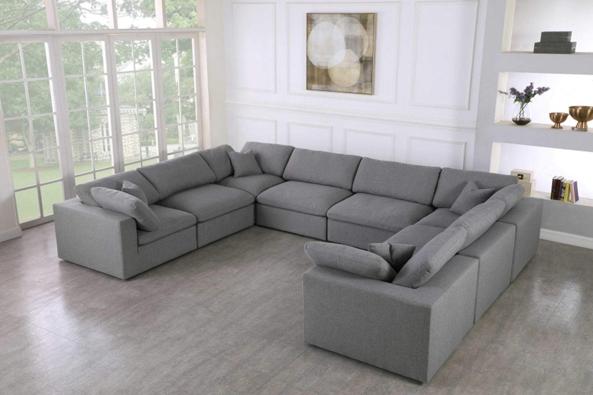 Serene Linen Deluxe Modular Down Filled Cloud-Like Comfort Overstuffed Sectional SKU: 601-Sec8A - Venini Furniture 