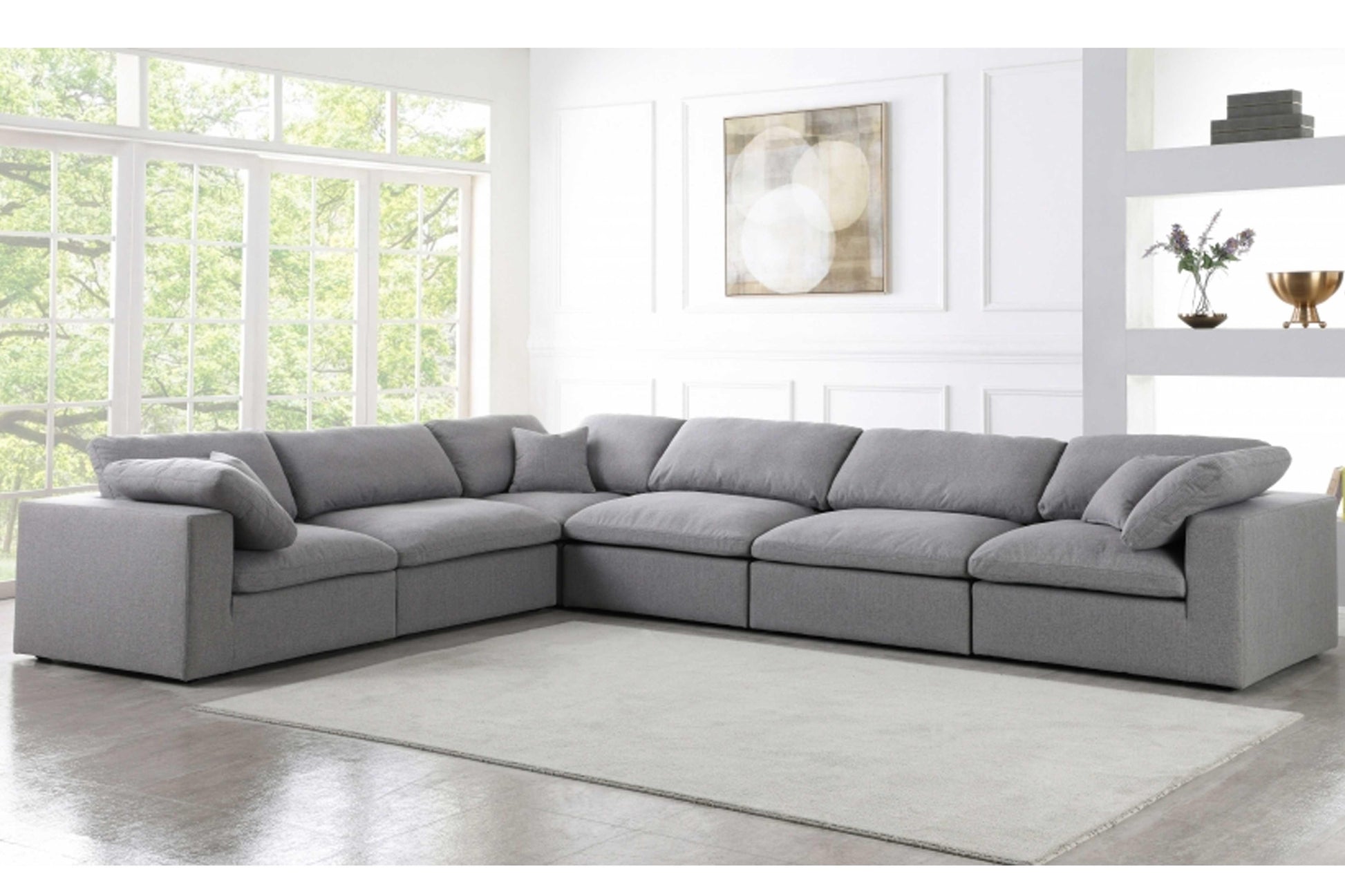 Uffizi Linen Deluxe Cloud Modular Down Filled Overstuffed Reversible Sectional Model 18601-Sec6A - Venini Furniture 