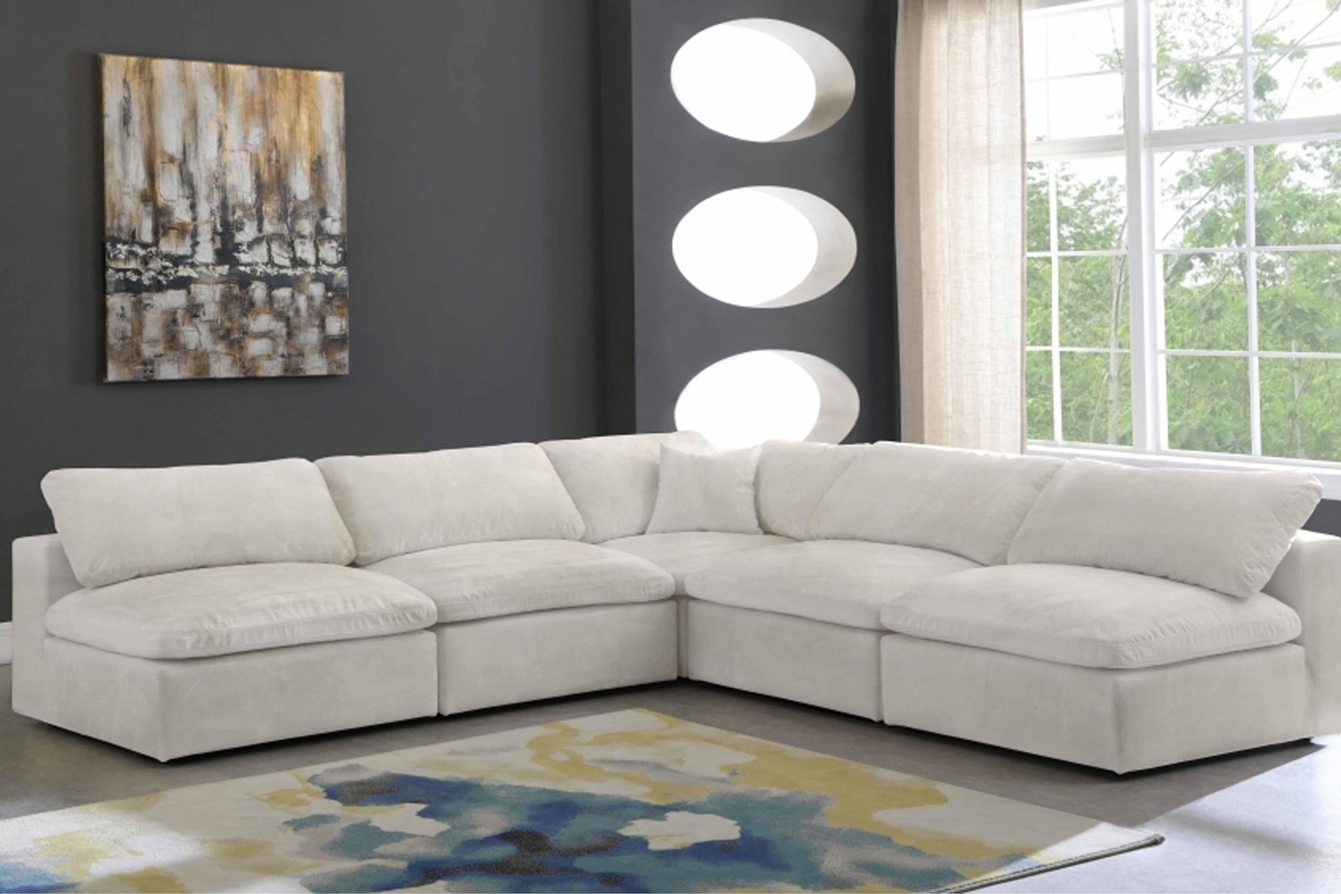 Cozy Velvet Modular Fiber Filled Cloud-Like Comfort Overstuffed Reversible Sectional SKU: 634-Sec5B - Venini Furniture 