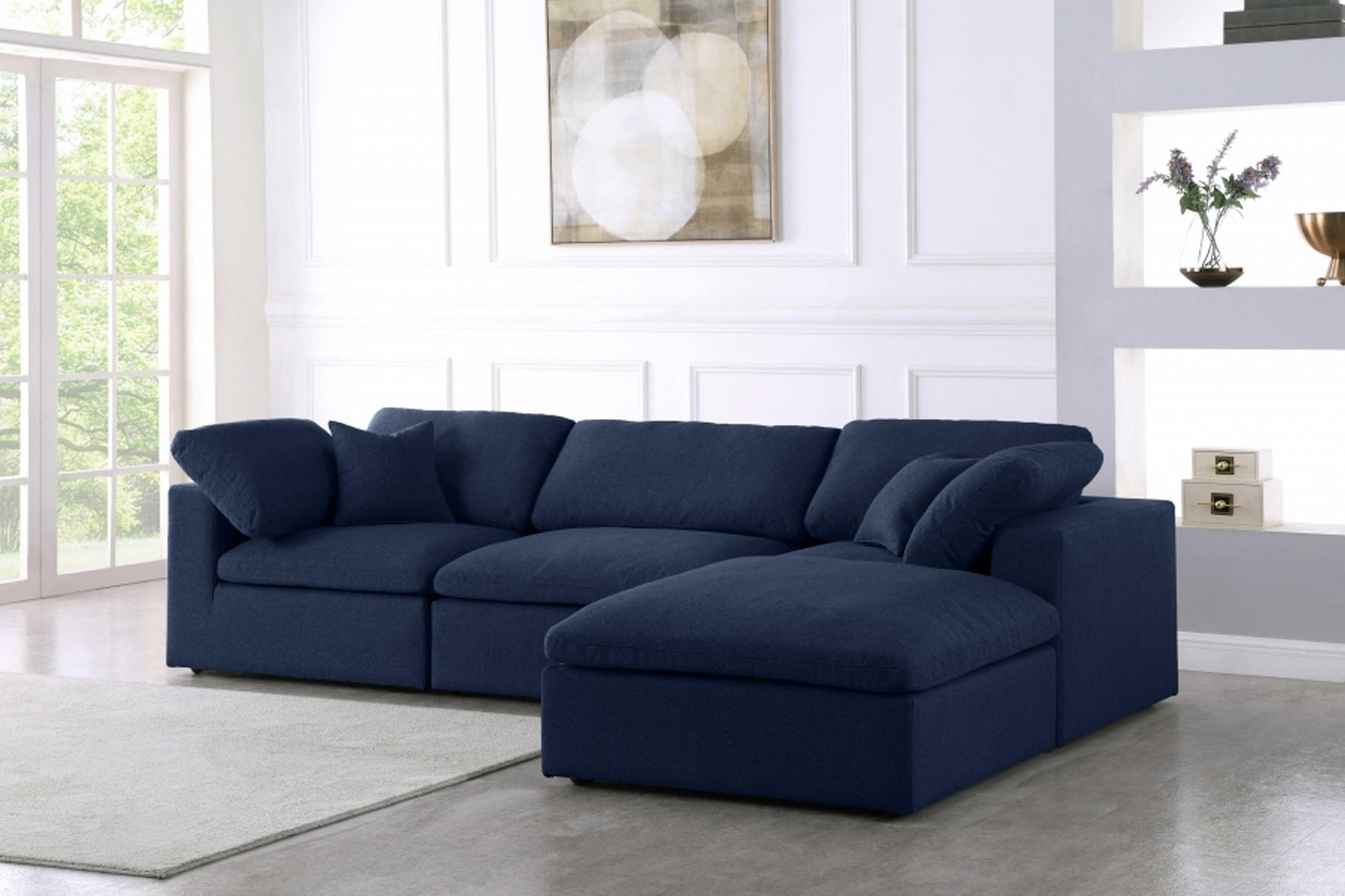 Serene Linen Deluxe Cloud Modular Down Filled Overstuffed Reversible Sectional Model 601-Sec4A - Venini Furniture 
