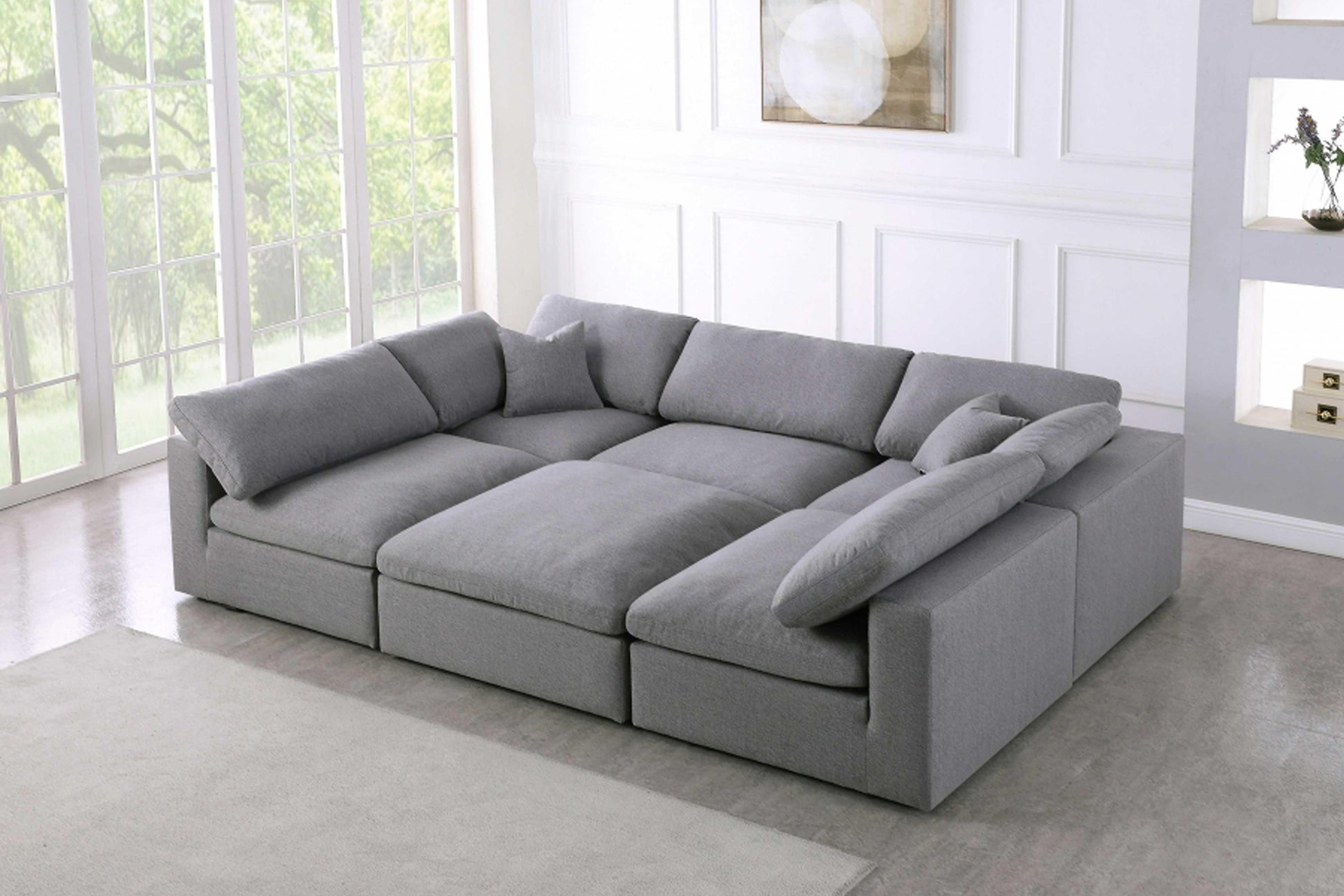 Uffizi Linen Deluxe Cloud Modular Down Filled Overstuffed Sectional Model 18601-Sec6C - Venini Furniture 