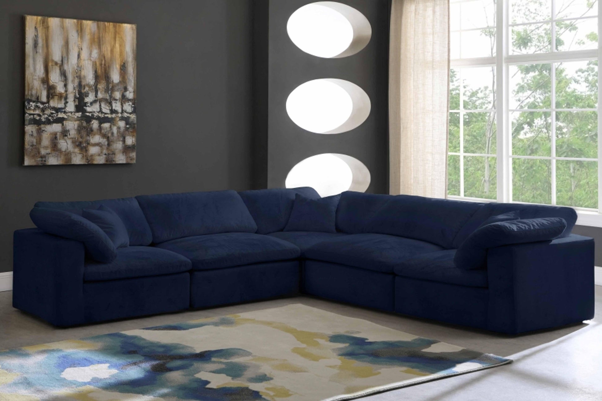 Cozy Velvet Modular Fiber Filled Cloud-Like Comfort Overstuffed Reversible Sectional SKU: 634-Sec5C - Venini Furniture 