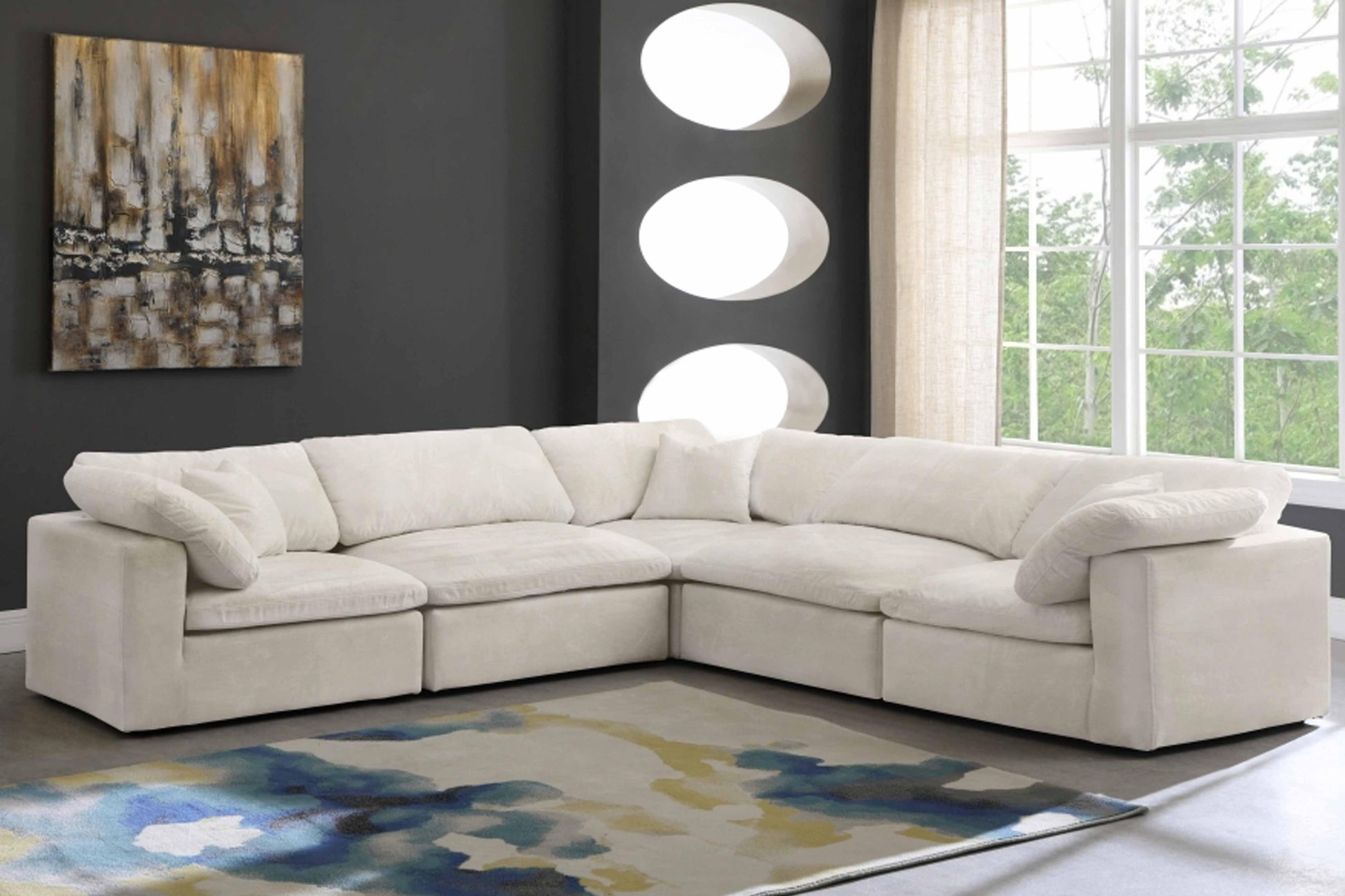 Cozy Velvet Modular Fiber Filled Cloud-Like Comfort Overstuffed Reversible Sectional SKU: 634-Sec5C - Venini Furniture 
