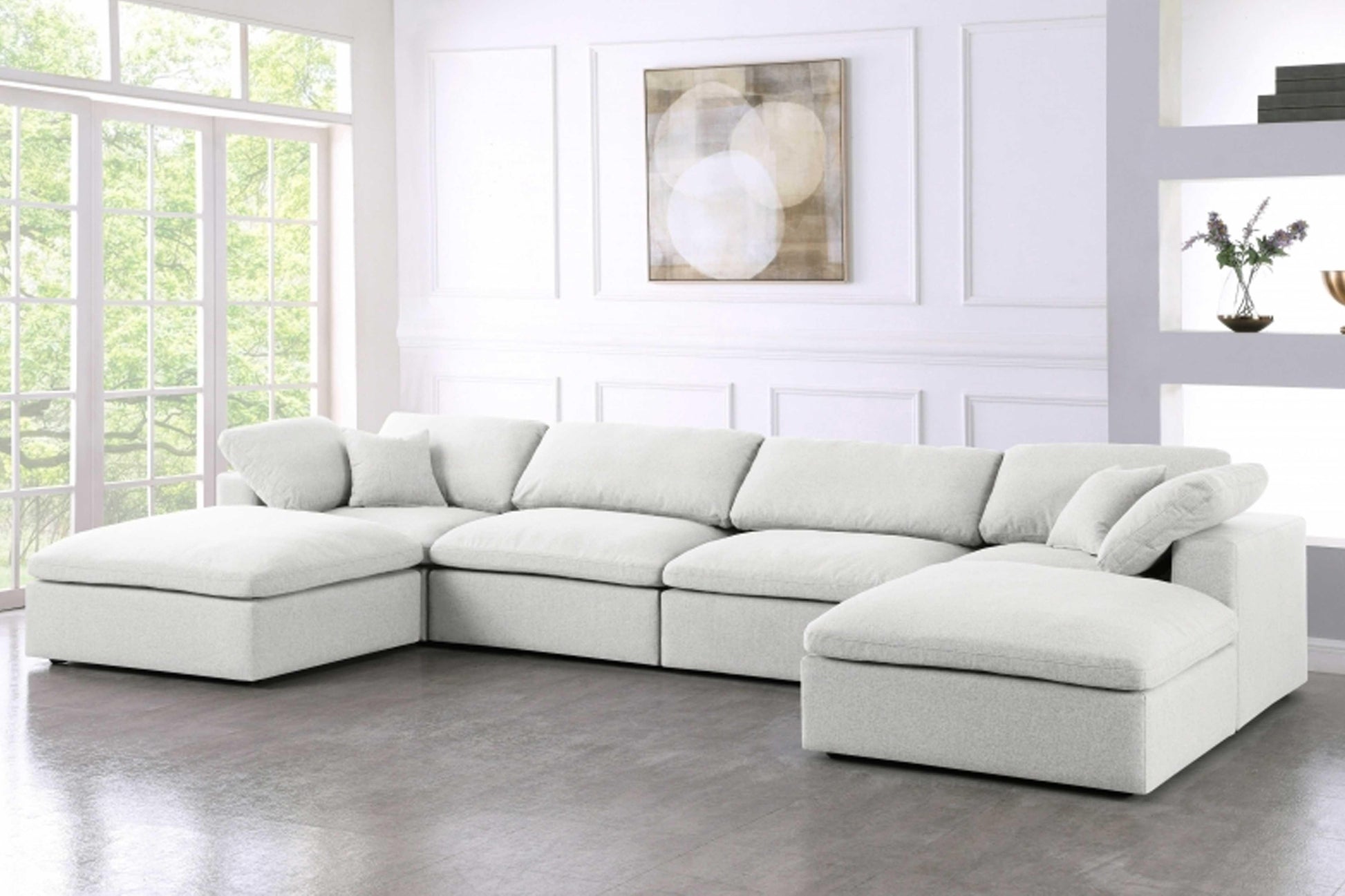 Uffizi Linen Deluxe Cloud Modular Down Filled Overstuffed Sectional Model 18601-Sec6B - Venini Furniture 