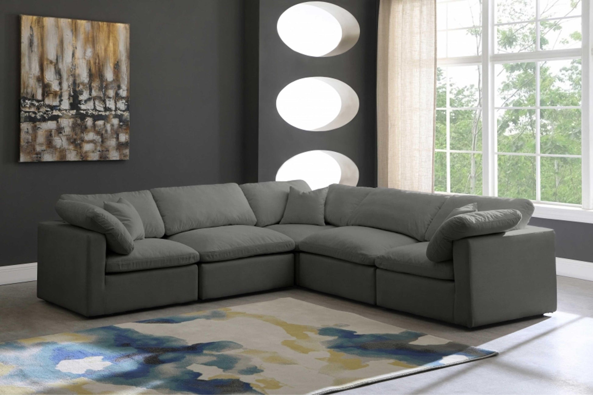 Plush Velvet Standard Modular Down Filled Cloud-Like Comfort Overstuffed Reversible Sectional SKU: 602-Sec5C - Venini Furniture 