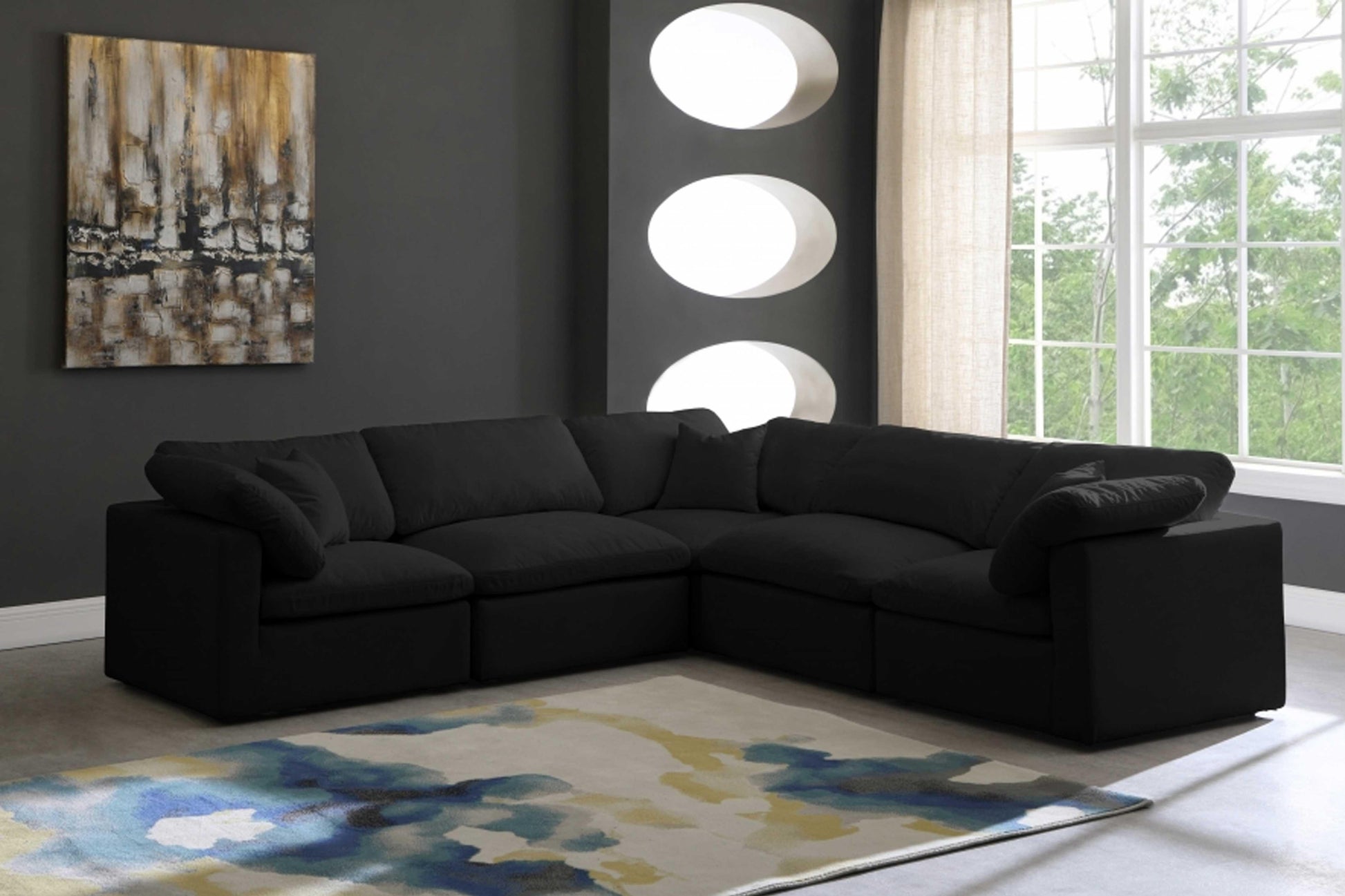 Plush Velvet Standard Modular Down Filled Cloud-Like Comfort Overstuffed Reversible Sectional SKU: 602-Sec5C - Venini Furniture 