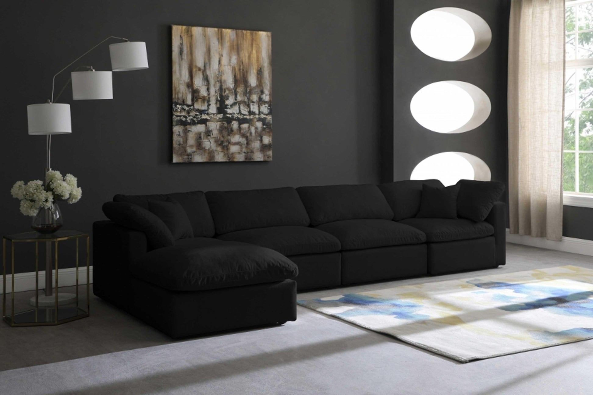 Plush Velvet Standard Modular Down Filled Cloud-Like Comfort Overstuffed Reversible Sectional SKU: 602-Sec5A - Venini Furniture 