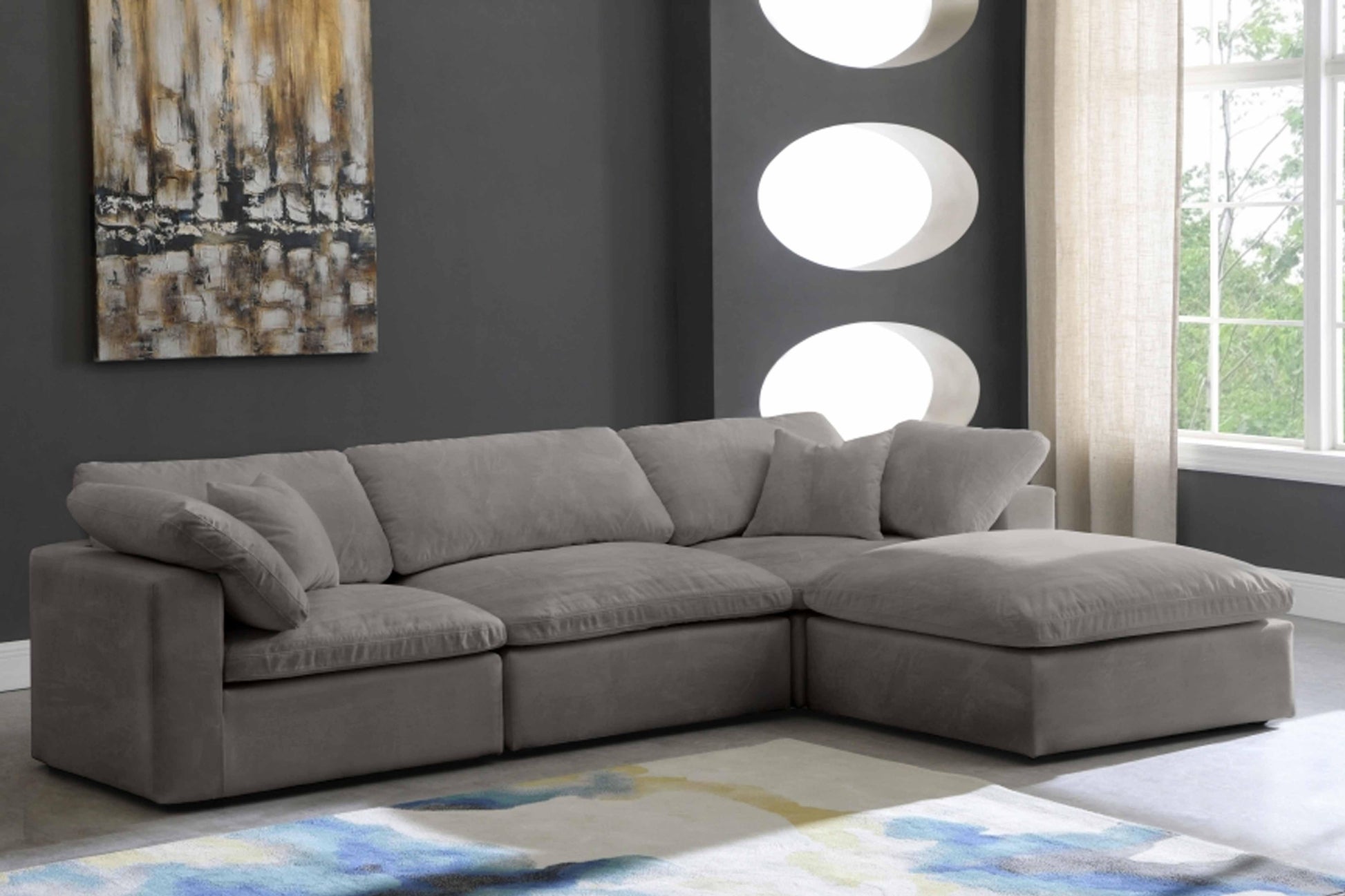 Cozy Velvet Modular Fiber Filled Cloud-Like Comfort Overstuffed Reversible Sectional SKU: 634-Sec4A - Venini Furniture 
