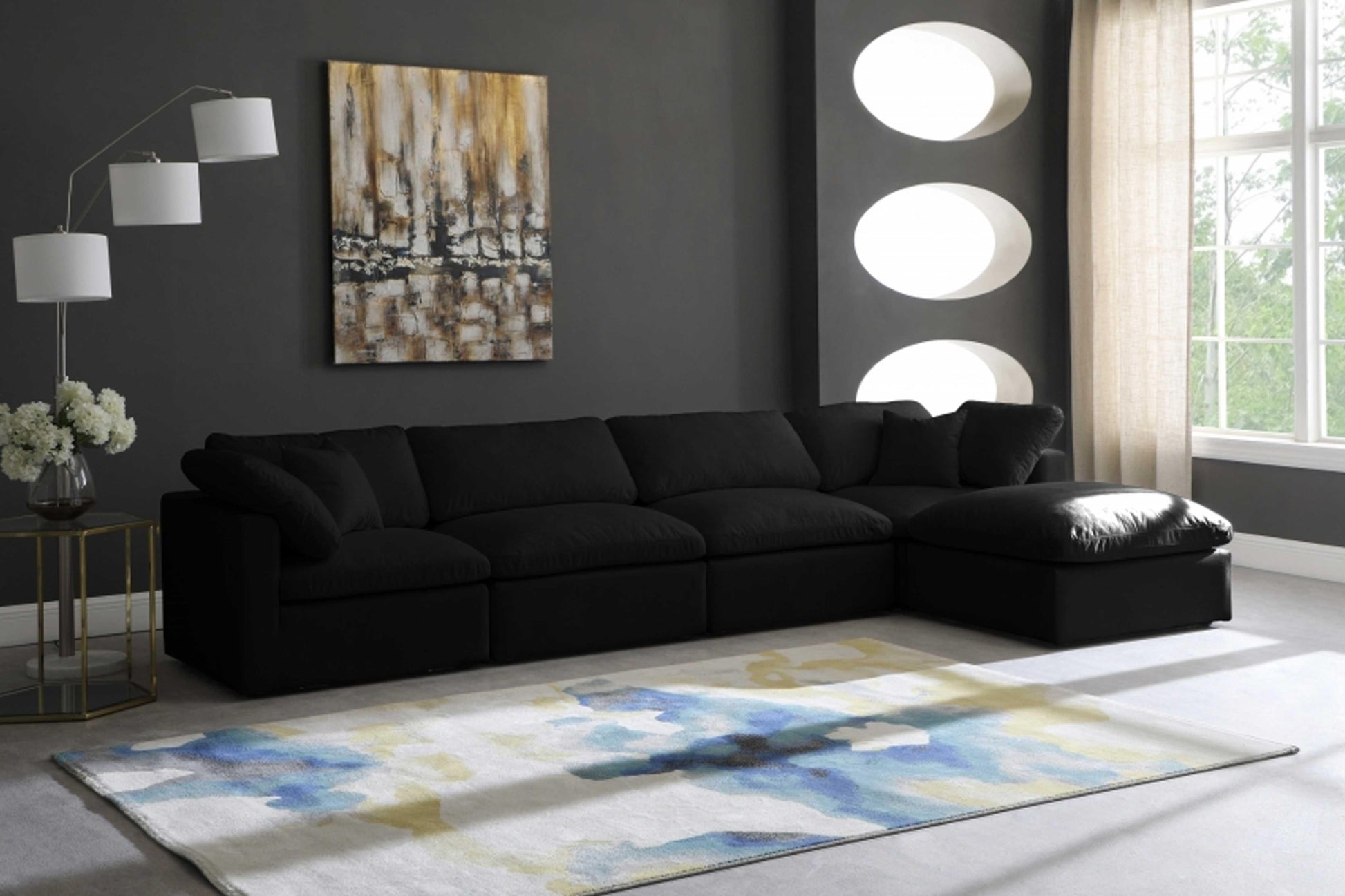 Plush Velvet Standard Modular Down Filled Cloud-Like Comfort Overstuffed Reversible Sectional SKU: 602-Sec5A - Venini Furniture 