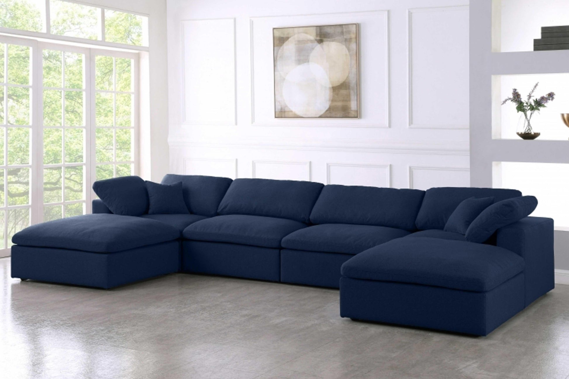 Uffizi Linen Deluxe Cloud Modular Down Filled Overstuffed Sectional Model 18601-Sec6B - Venini Furniture 