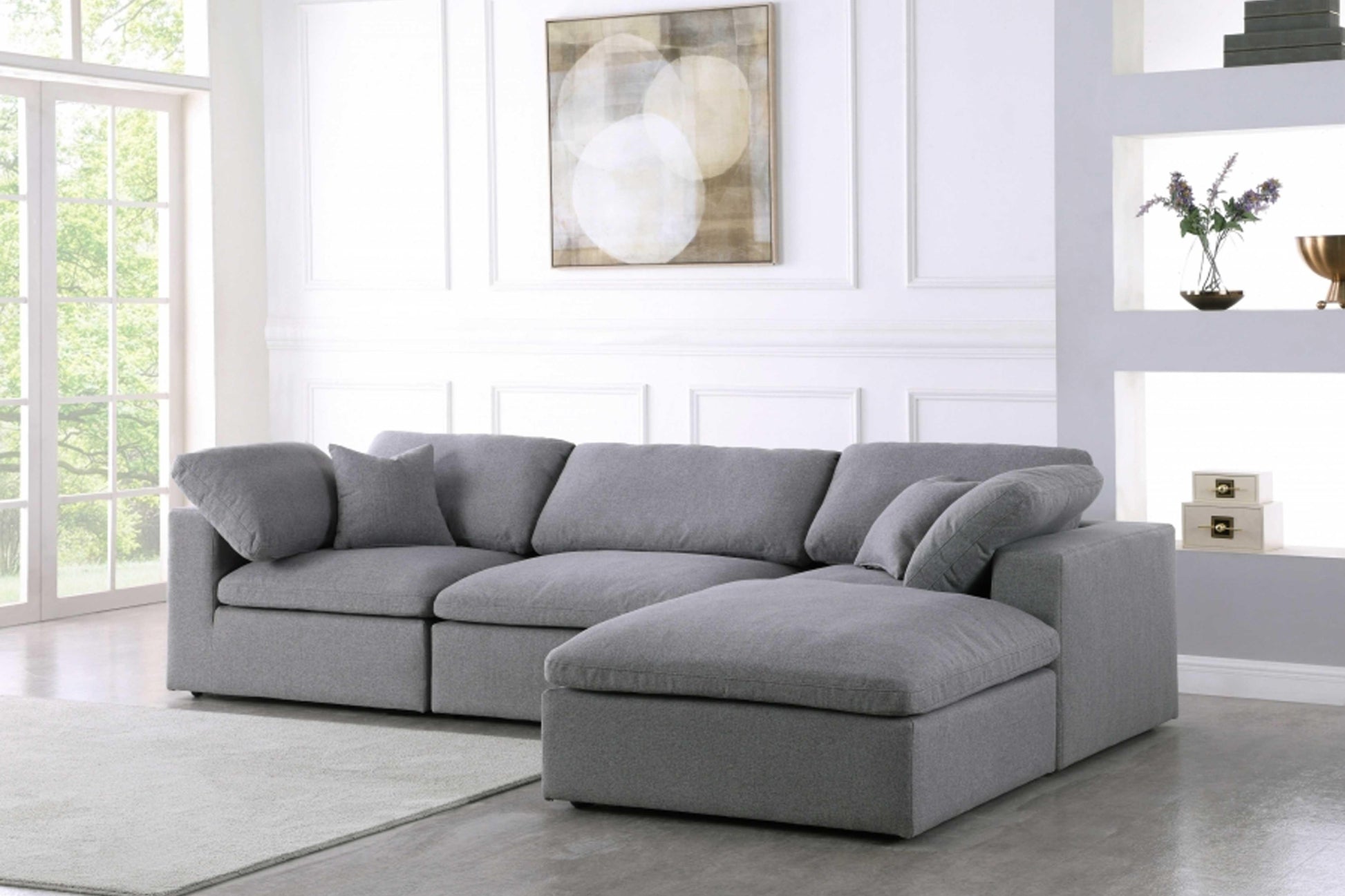 Serene Linen Deluxe Cloud Modular Down Filled Overstuffed Reversible Sectional Model 601-Sec4A - Venini Furniture 