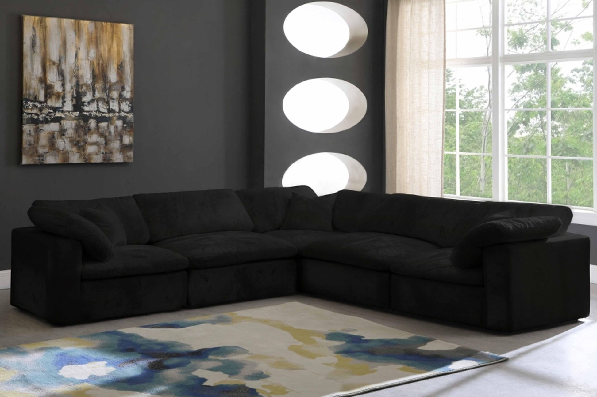 Cozy Velvet Modular Fiber Filled Cloud-Like Comfort Overstuffed Reversible Sectional SKU: 634-Sec5C - Venini Furniture 