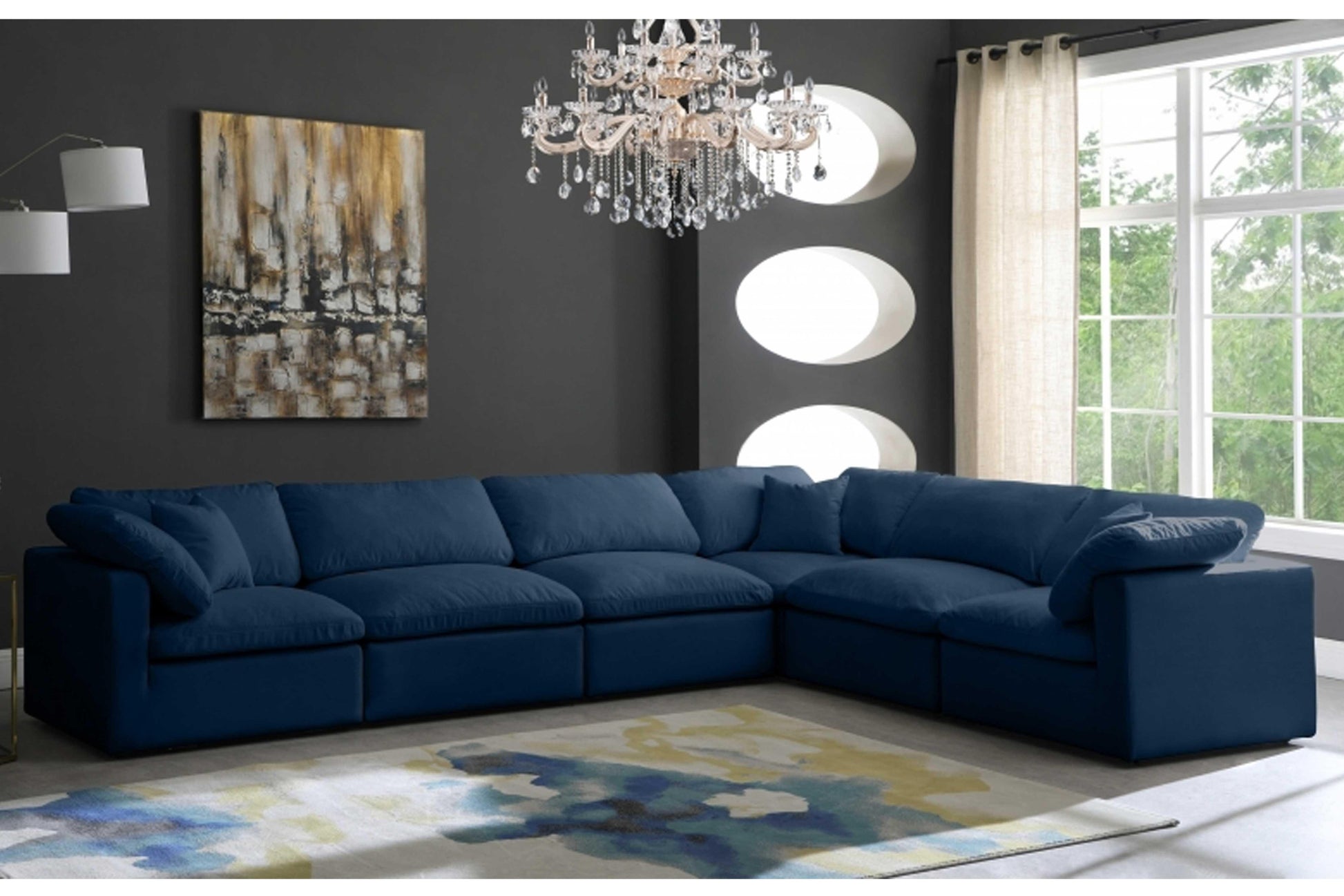 Plush Velvet Standard Modular Down Filled Cloud-Like Comfort Overstuffed Reversible Sectional SKU: 602-Sec6A - Venini Furniture 
