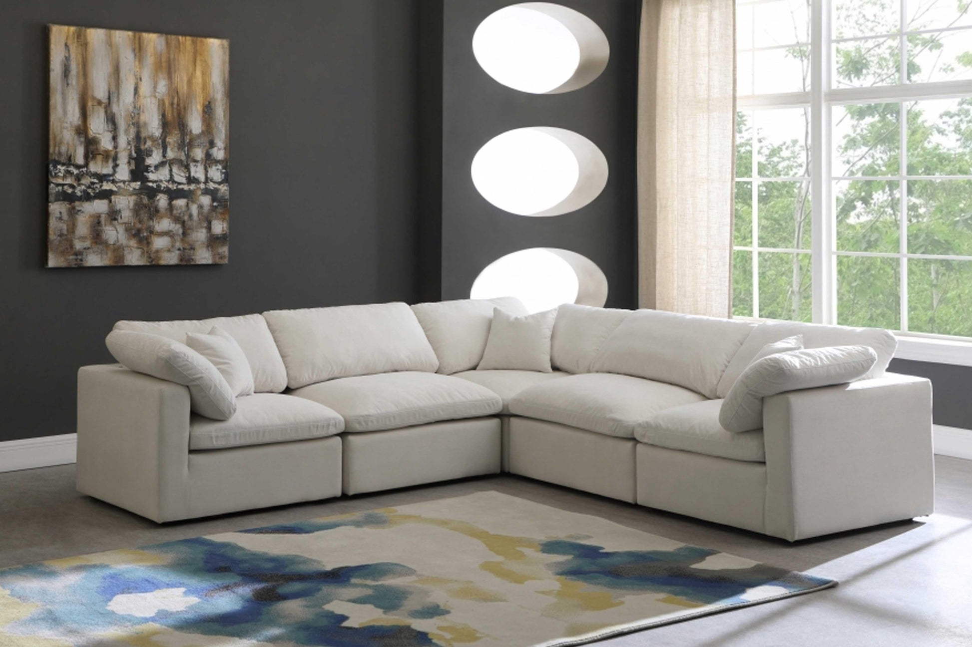 Plush Velvet Standard Modular Down Filled Cloud-Like Comfort Overstuffed Reversible Sectional SKU: 602-Sec5C - Venini Furniture 