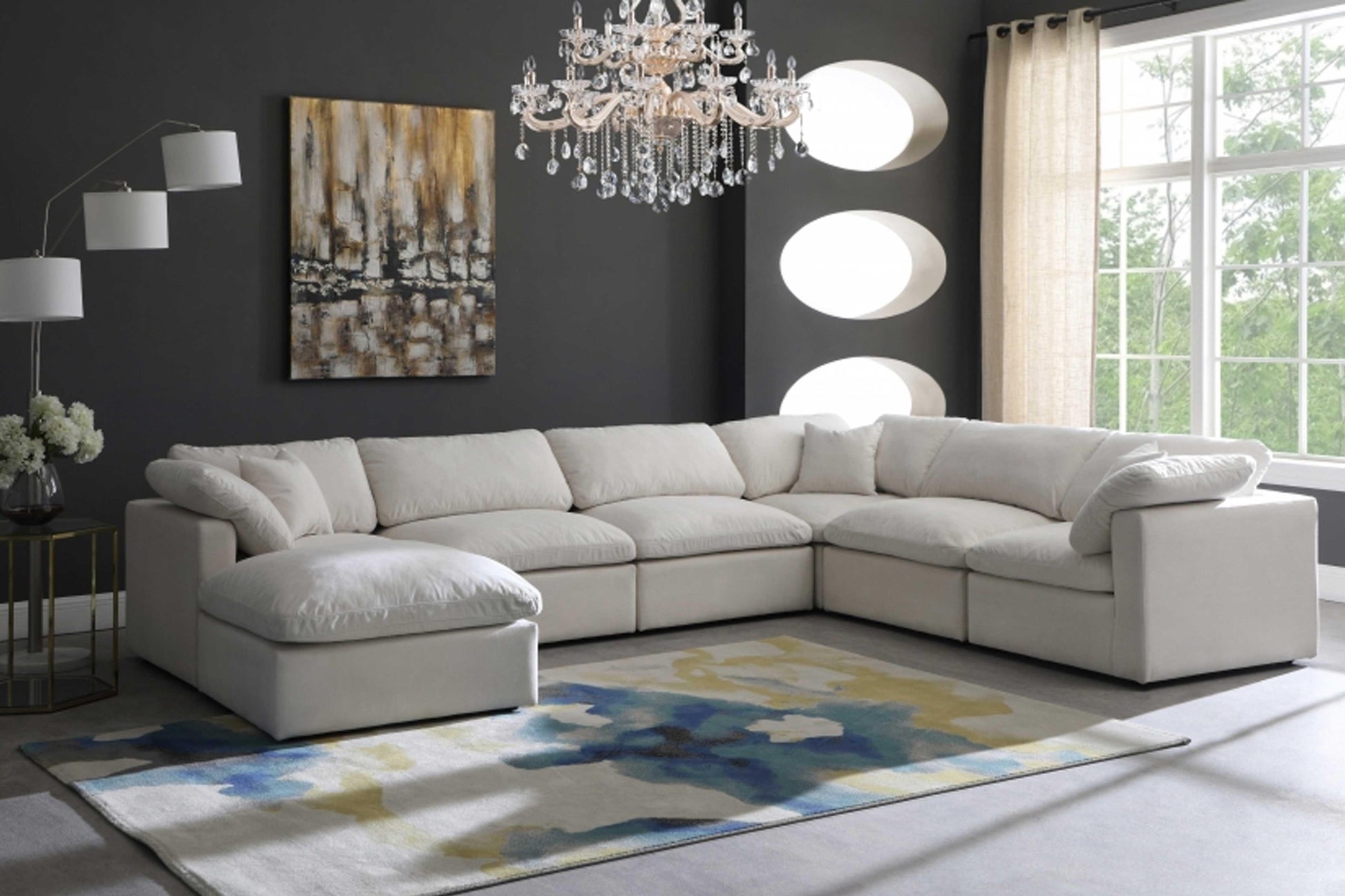 Plush Velvet Standard Modular Down Filled Cloud-Like Comfort Overstuffed Reversible Sectional SKU: 602-Sec7A - Venini Furniture 