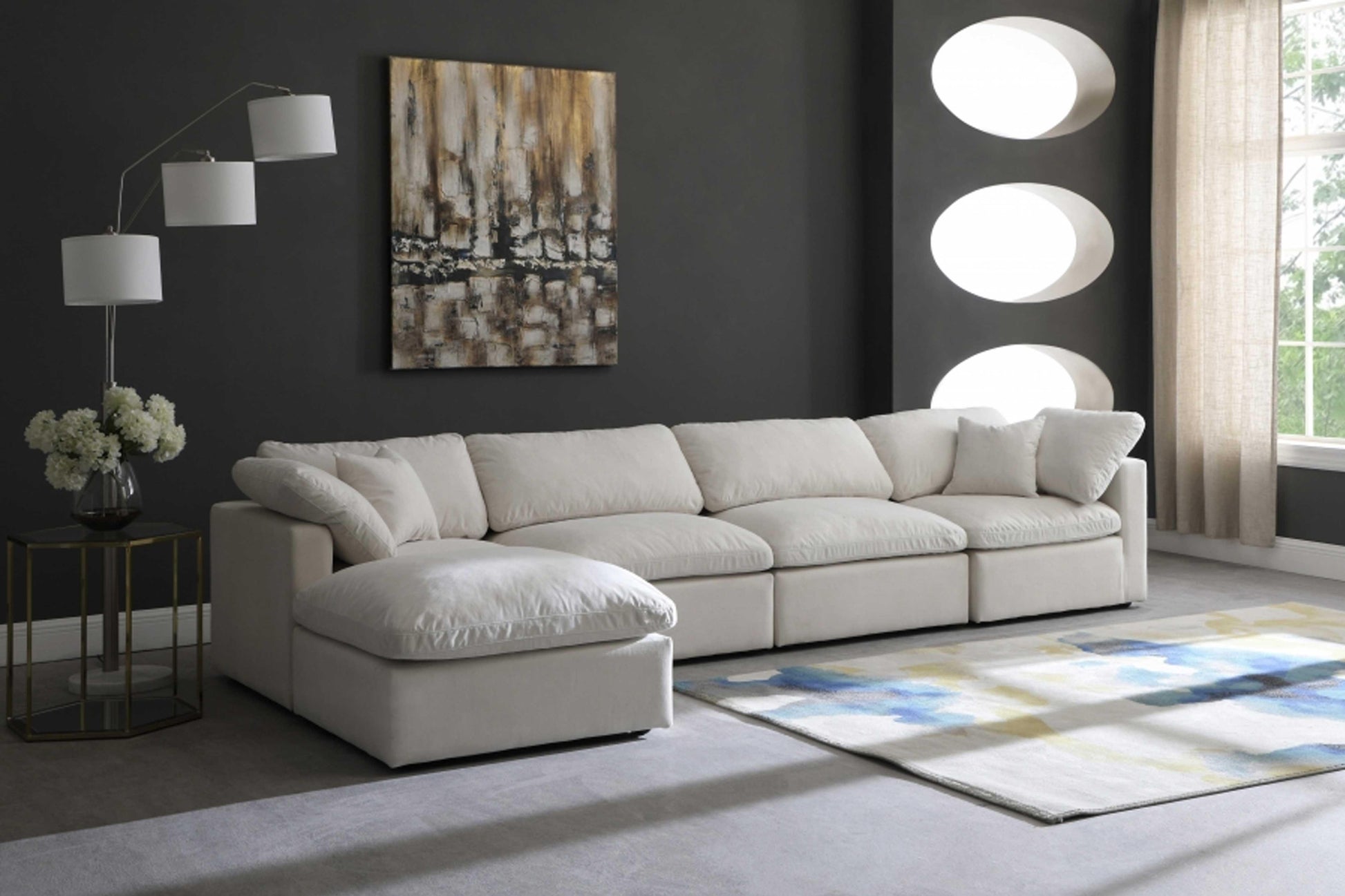 Plush Velvet Standard Modular Down Filled Cloud-Like Comfort Overstuffed Reversible Sectional SKU: 602-Sec5A - Venini Furniture 