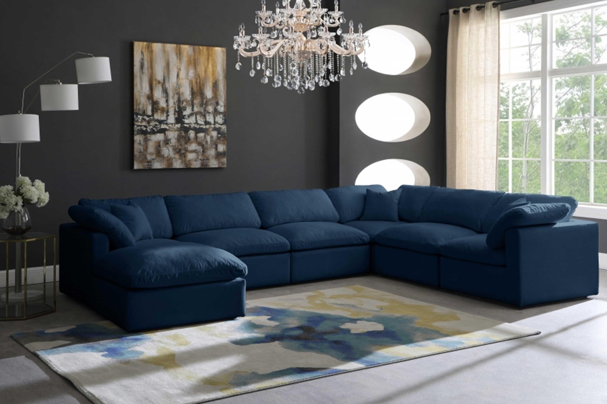 Plush Velvet Standard Modular Down Filled Cloud-Like Comfort Overstuffed Reversible Sectional SKU: 602-Sec7A - Venini Furniture 