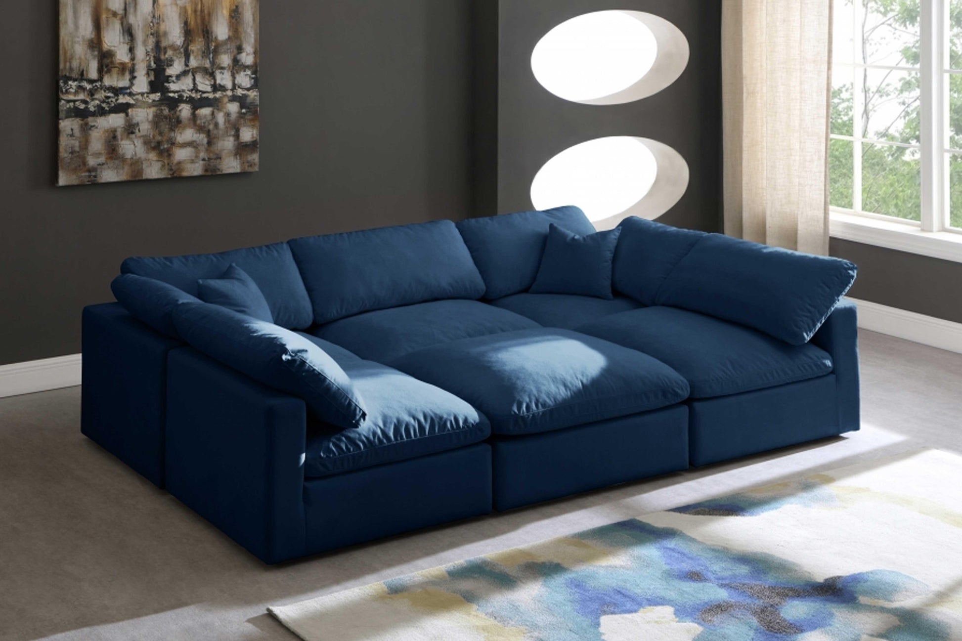 Plush Velvet Standard Modular Down Filled Cloud-Like Comfort Overstuffed Reversible Sectional SKU: 602-Sec6C - Venini Furniture 