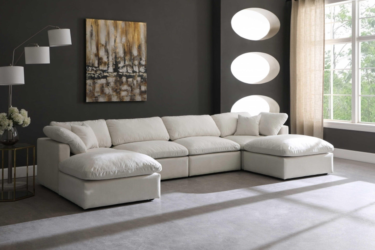 Plush Velvet Standard Modular Down Filled Cloud-Like Comfort Overstuffed Reversible Sectional SKU: 602-Sec6B - Venini Furniture 