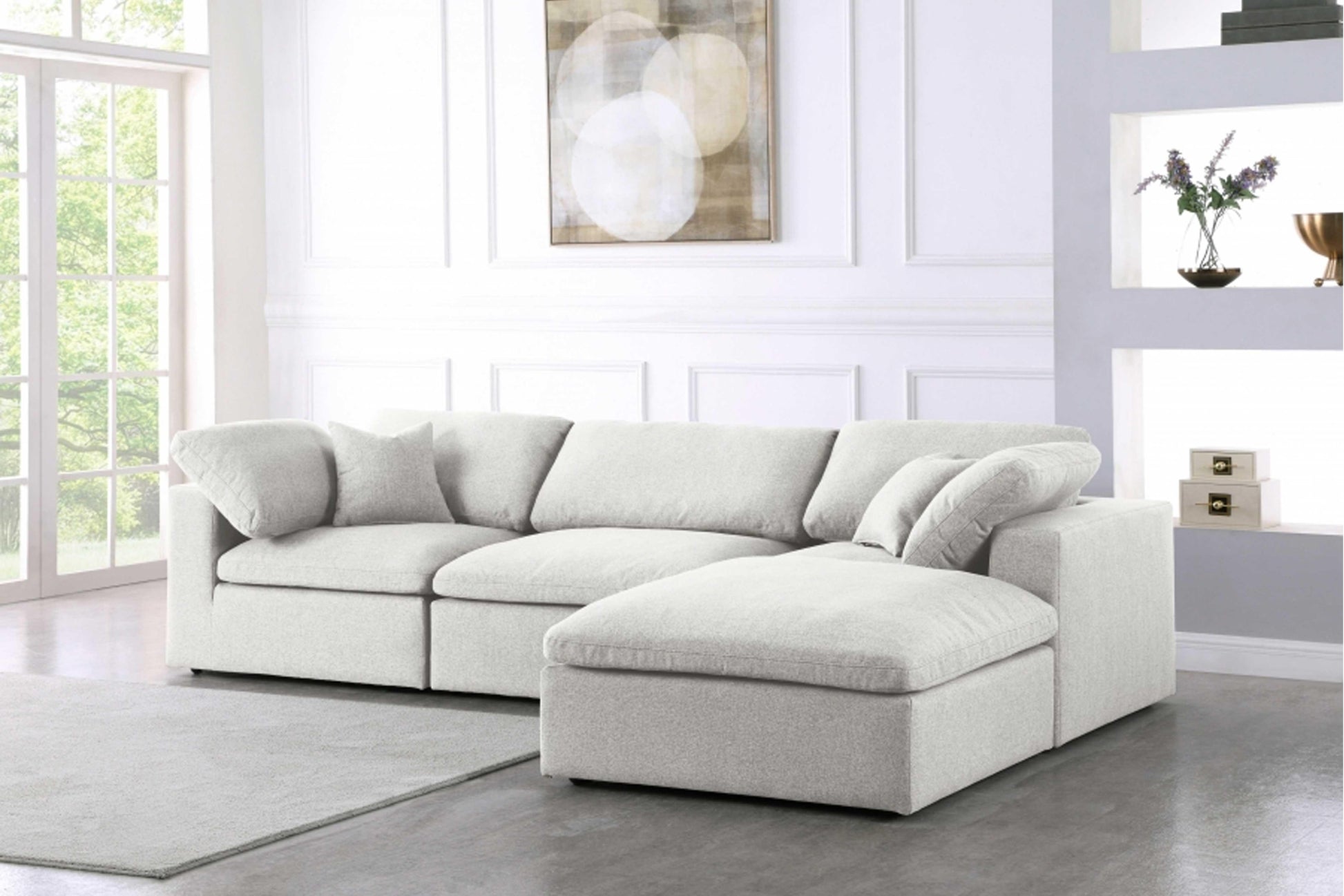 Serene Linen Deluxe Cloud Modular Down Filled Overstuffed Reversible Sectional Model 601-Sec4A - Venini Furniture 