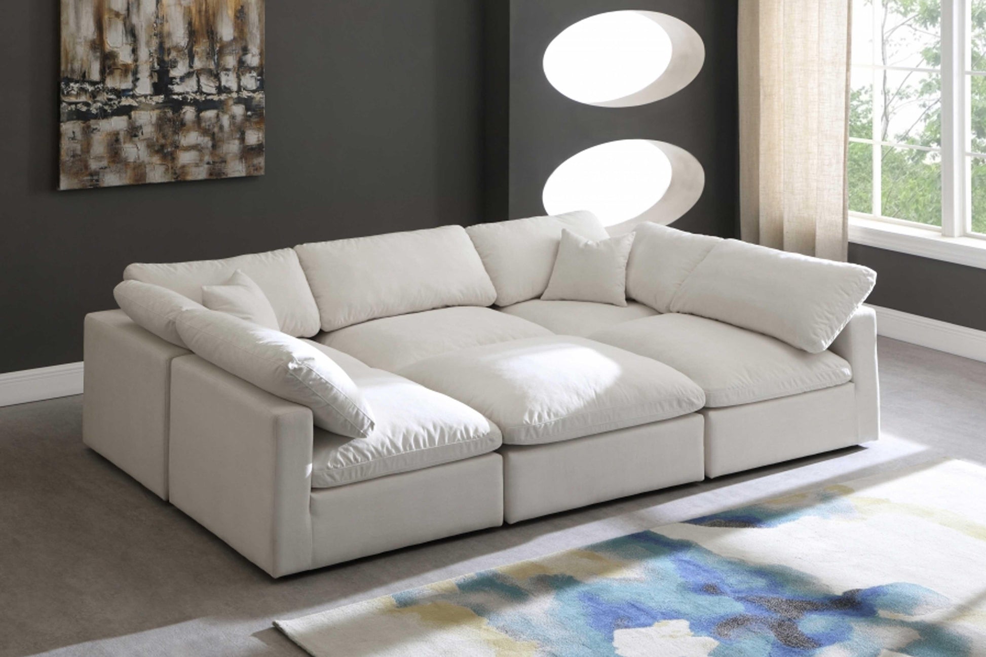 Plush Velvet Standard Modular Down Filled Cloud-Like Comfort Overstuffed Reversible Sectional SKU: 602-Sec6C - Venini Furniture 