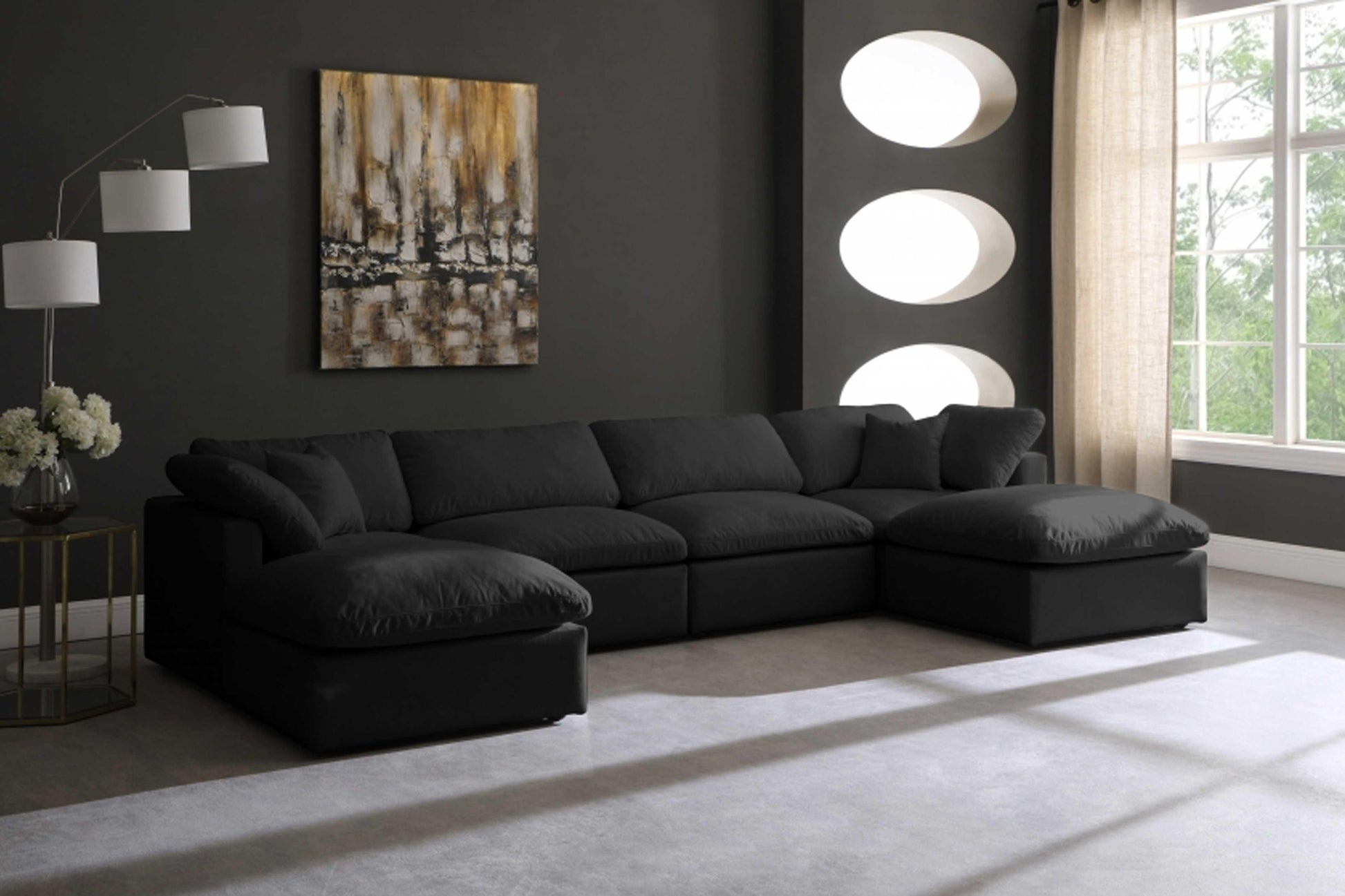 Plush Velvet Standard Modular Down Filled Cloud-Like Comfort Overstuffed Reversible Sectional SKU: 602-Sec6B - Venini Furniture 