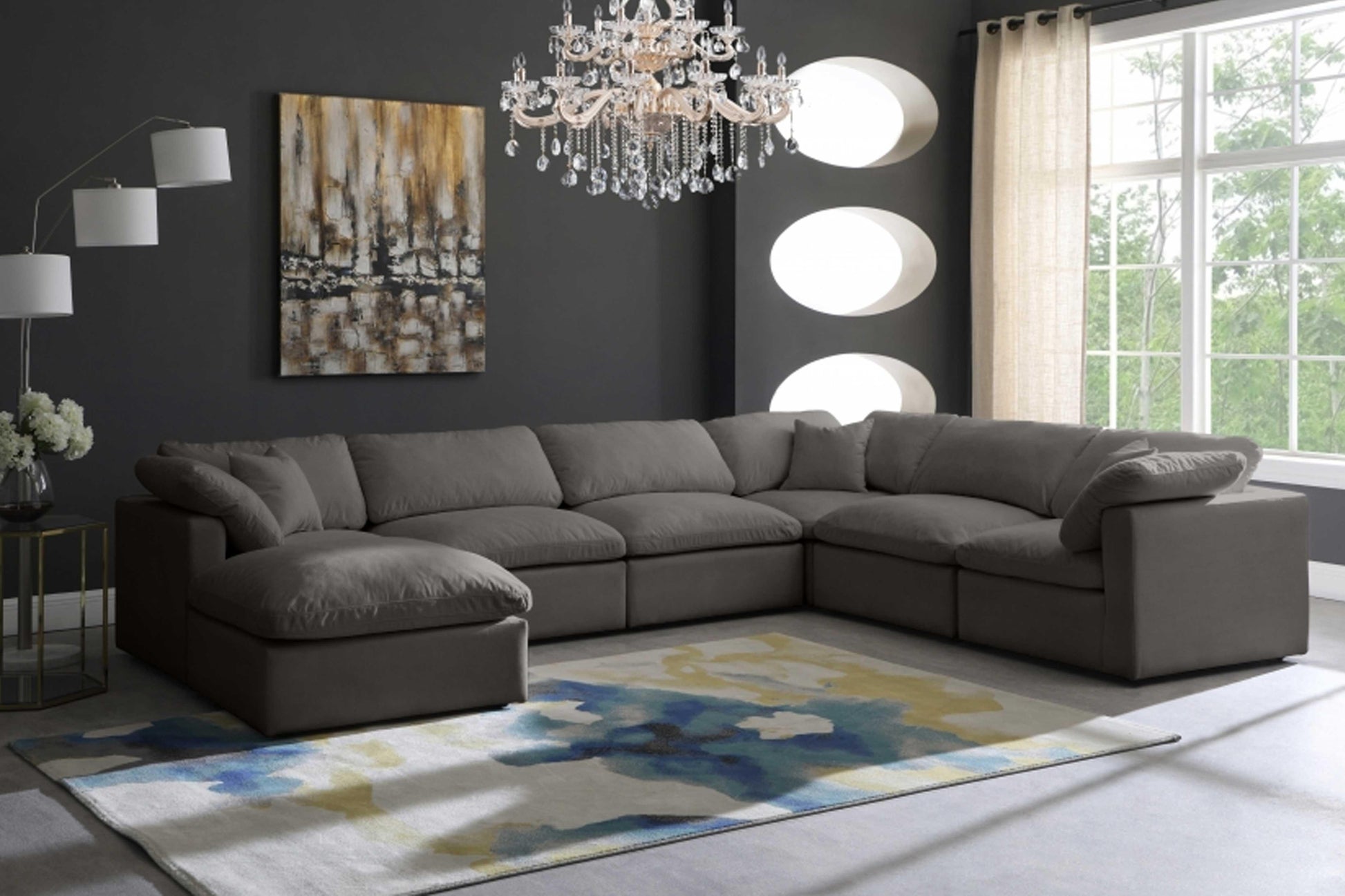 Plush Velvet Standard Modular Down Filled Cloud-Like Comfort Overstuffed Reversible Sectional SKU: 602-Sec7A - Venini Furniture 