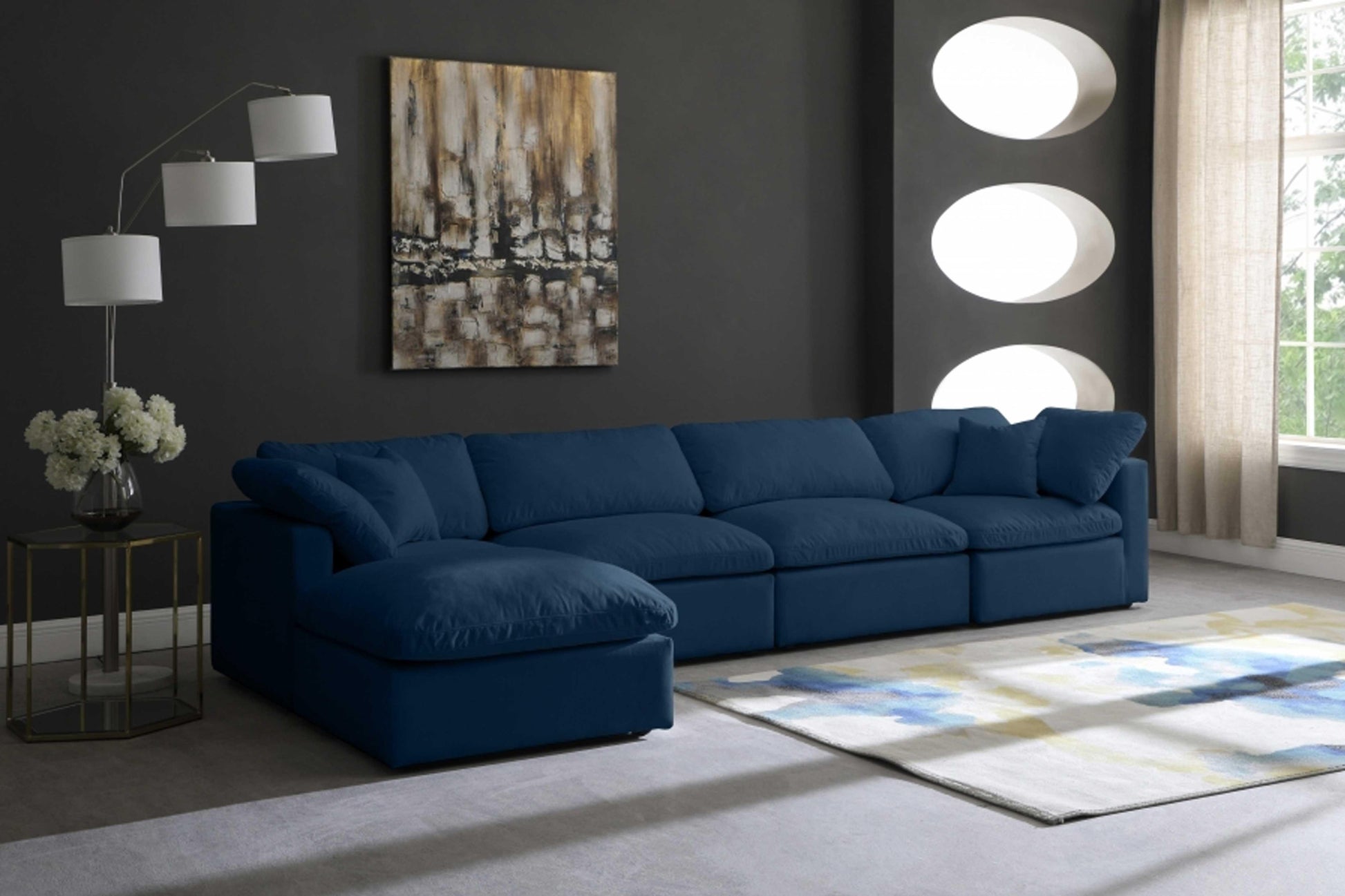 Plush Velvet Standard Modular Down Filled Cloud-Like Comfort Overstuffed Reversible Sectional SKU: 602-Sec5A - Venini Furniture 