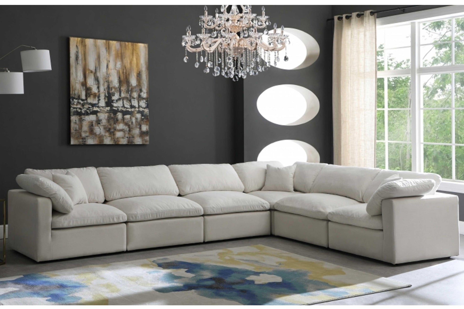 Plush Velvet Standard Modular Down Filled Cloud-Like Comfort Overstuffed Reversible Sectional SKU: 602-Sec6A - Venini Furniture 