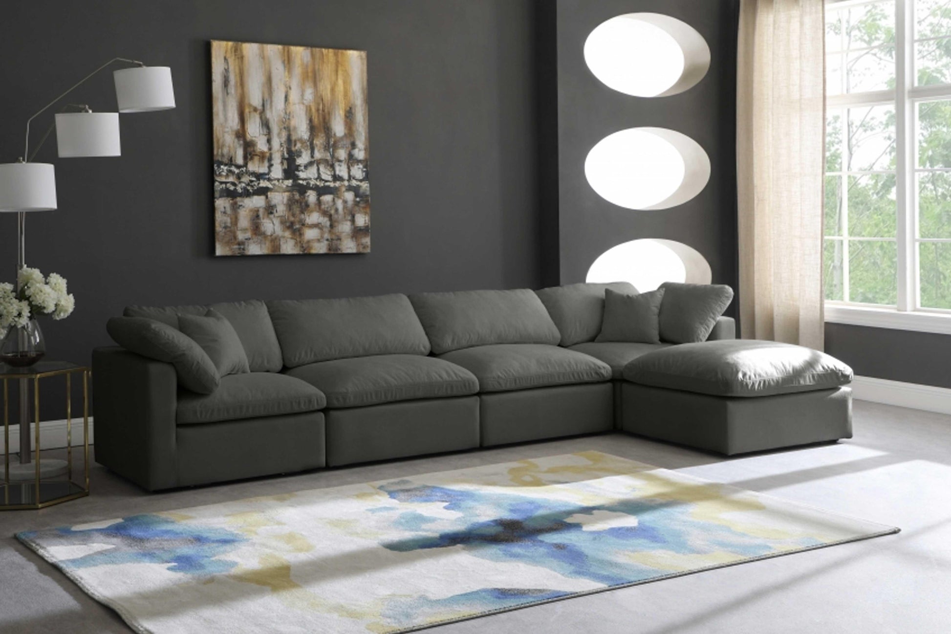 Plush Velvet Standard Modular Down Filled Cloud-Like Comfort Overstuffed Reversible Sectional SKU: 602-Sec5A - Venini Furniture 