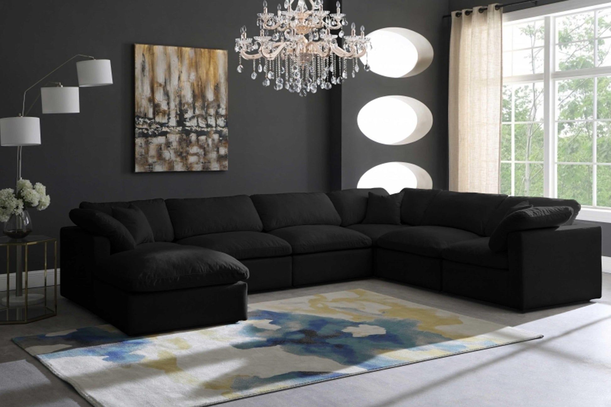 Plush Velvet Standard Modular Down Filled Cloud-Like Comfort Overstuffed Reversible Sectional SKU: 602-Sec7A - Venini Furniture 