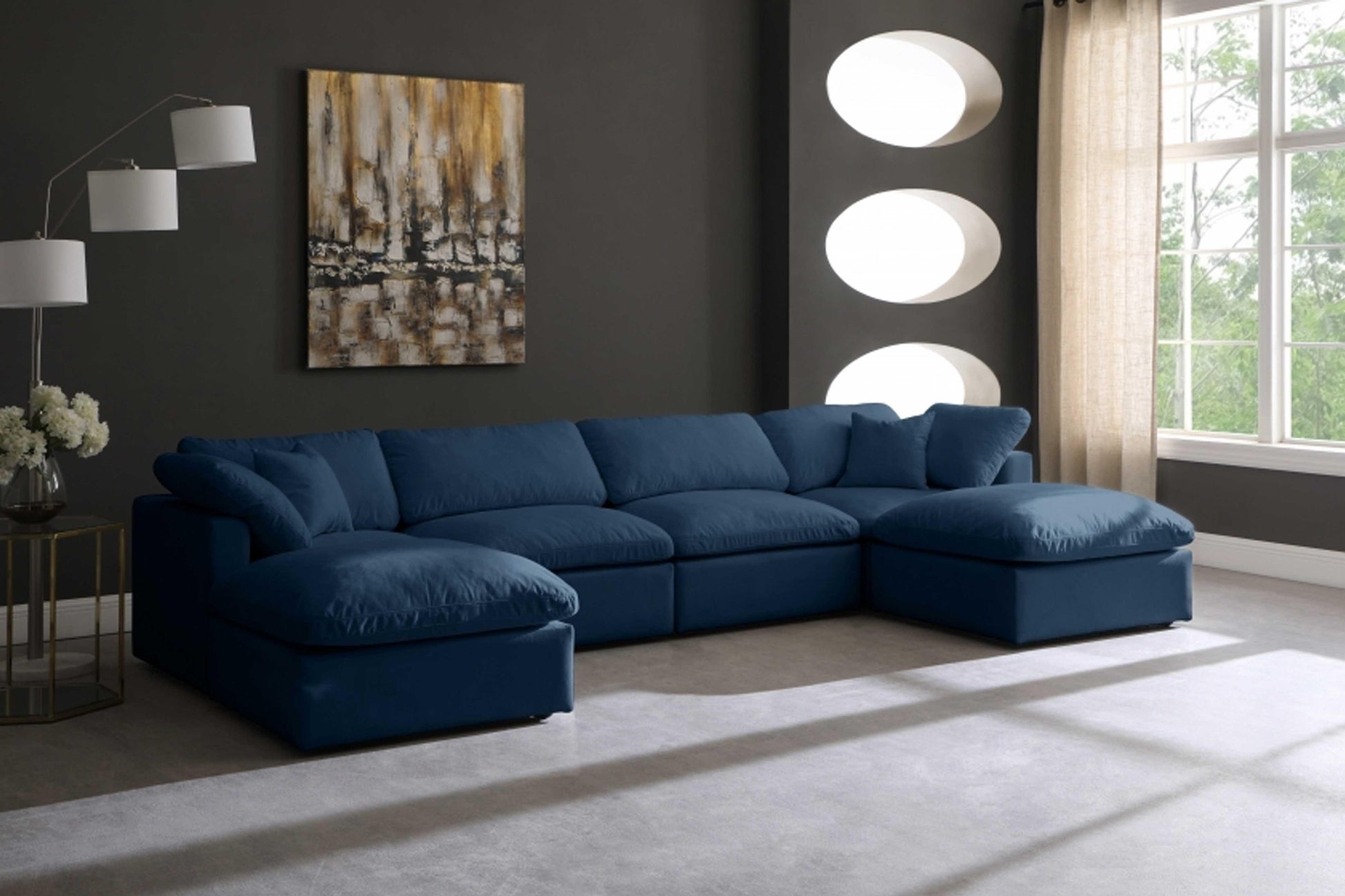 Plush Velvet Standard Modular Down Filled Cloud-Like Comfort Overstuffed Reversible Sectional SKU: 602-Sec6B - Venini Furniture 