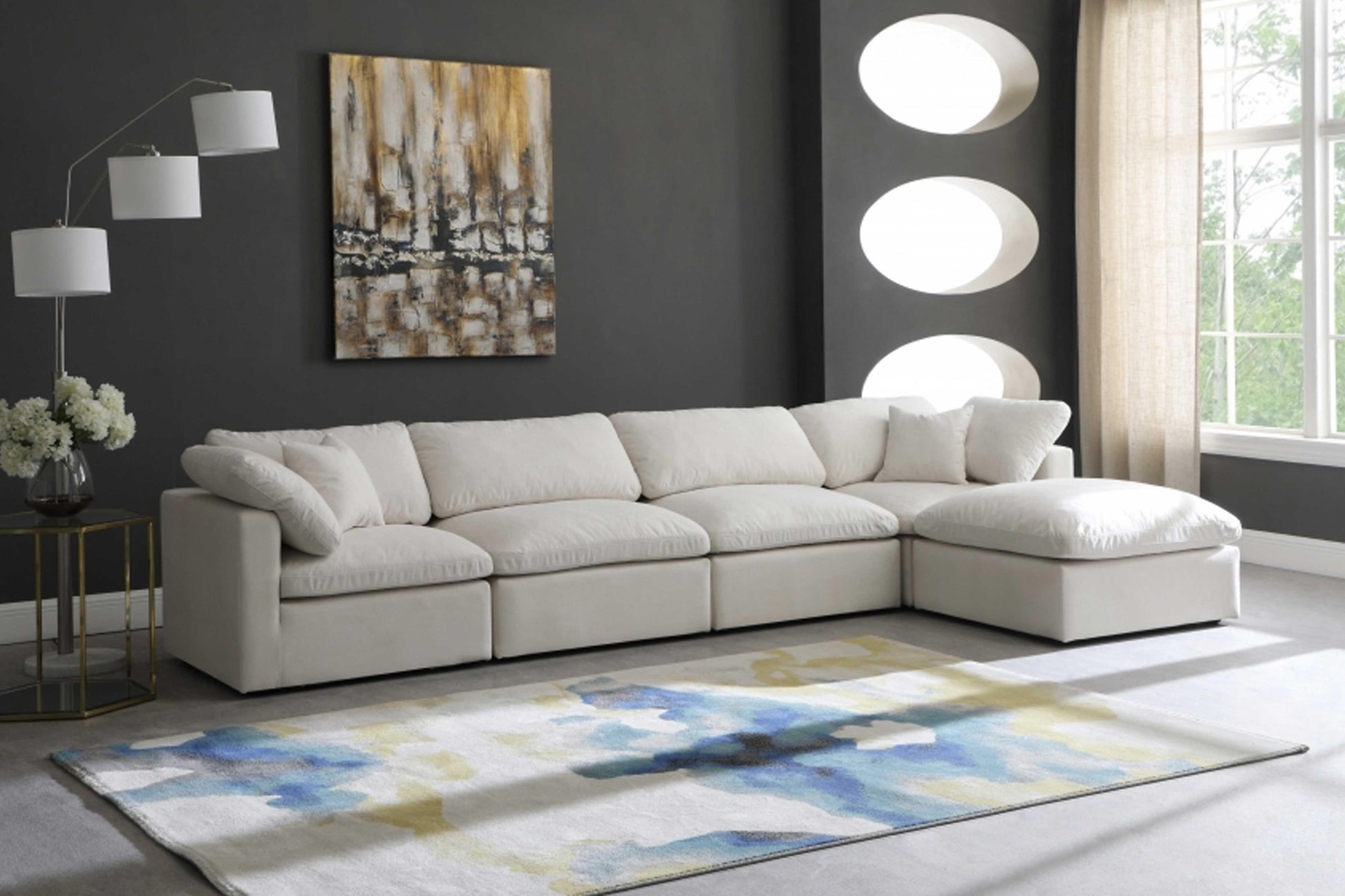 Plush Velvet Standard Modular Down Filled Cloud-Like Comfort Overstuffed Reversible Sectional SKU: 602-Sec5A - Venini Furniture 