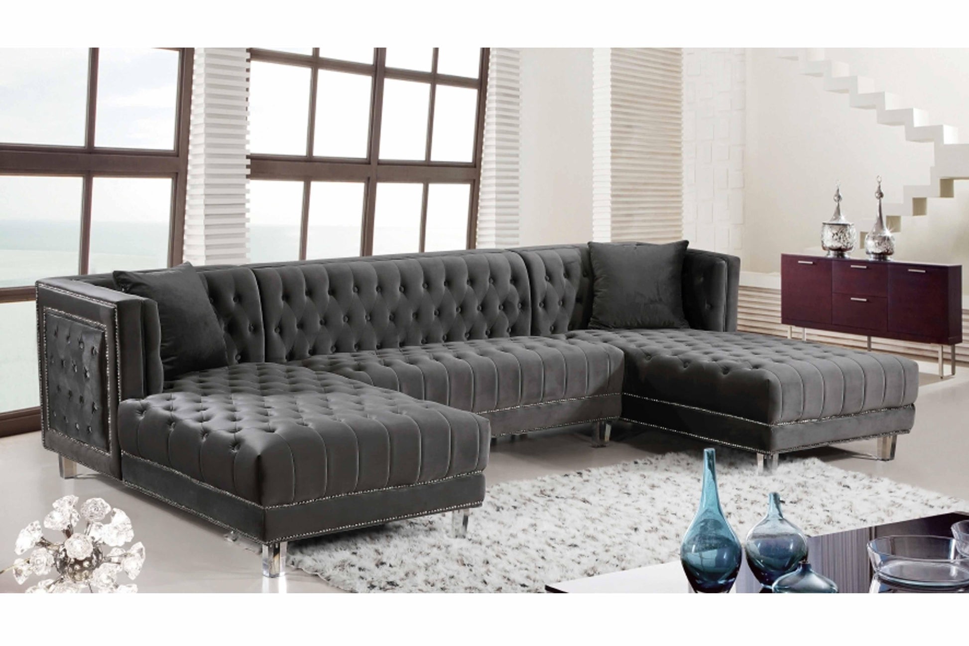 Moda Velvet 3pc. Sectional SKU: 631-Sectional - Venini Furniture 