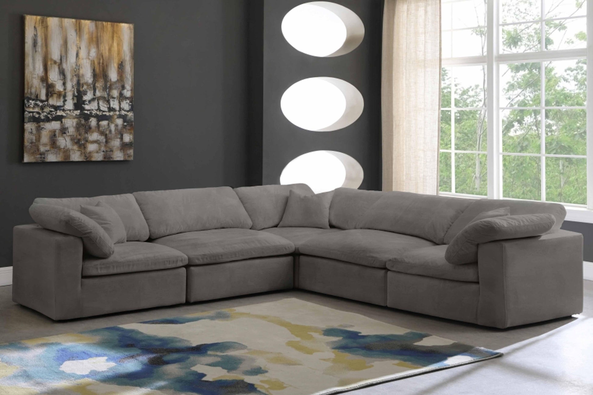 Cozy Velvet Modular Fiber Filled Cloud-Like Comfort Overstuffed Reversible Sectional SKU: 634-Sec5C - Venini Furniture 