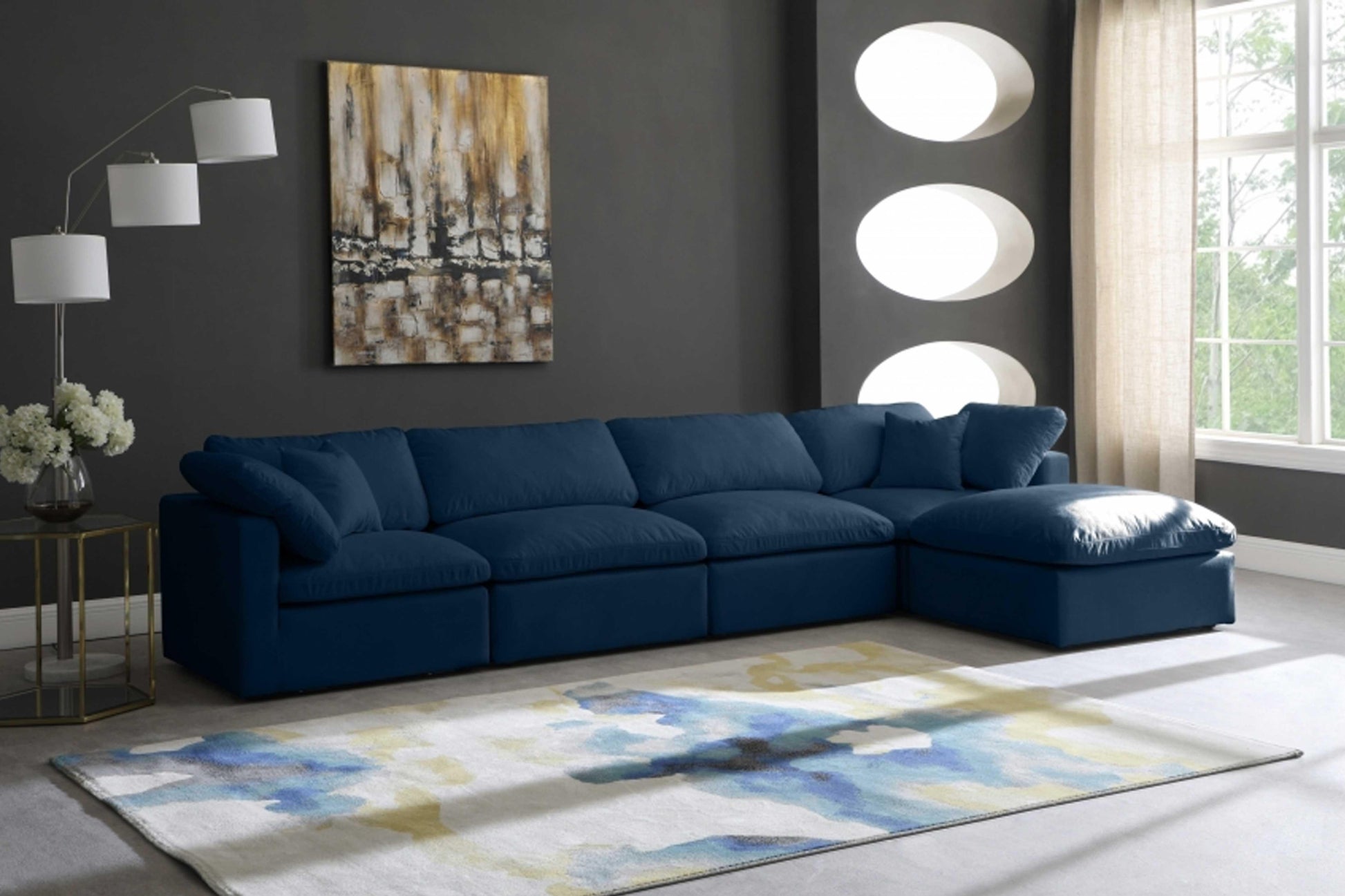 Plush Velvet Standard Modular Down Filled Cloud-Like Comfort Overstuffed Reversible Sectional SKU: 602-Sec5A - Venini Furniture 