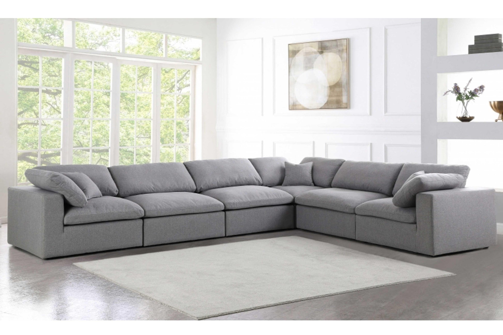 Uffizi Linen Deluxe Cloud Modular Down Filled Overstuffed Reversible Sectional Model 18601-Sec6A - Venini Furniture 