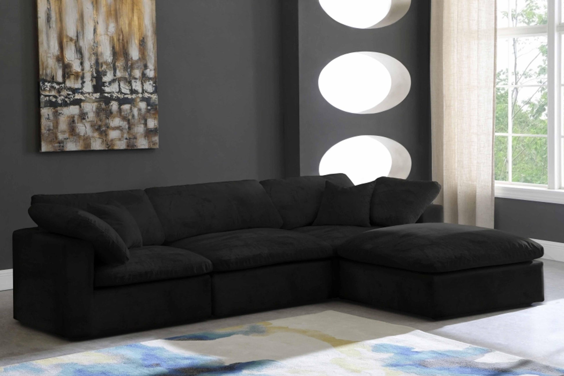 Cozy Velvet Modular Fiber Filled Cloud-Like Comfort Overstuffed Reversible Sectional SKU: 634-Sec4A - Venini Furniture 