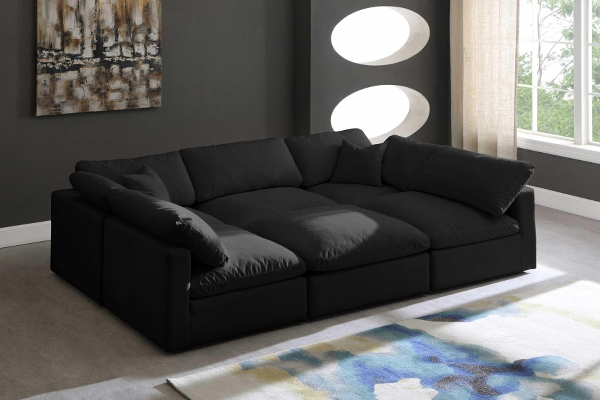 Plush Velvet Standard Modular Down Filled Cloud-Like Comfort Overstuffed Reversible Sectional SKU: 602-Sec6C - Venini Furniture 