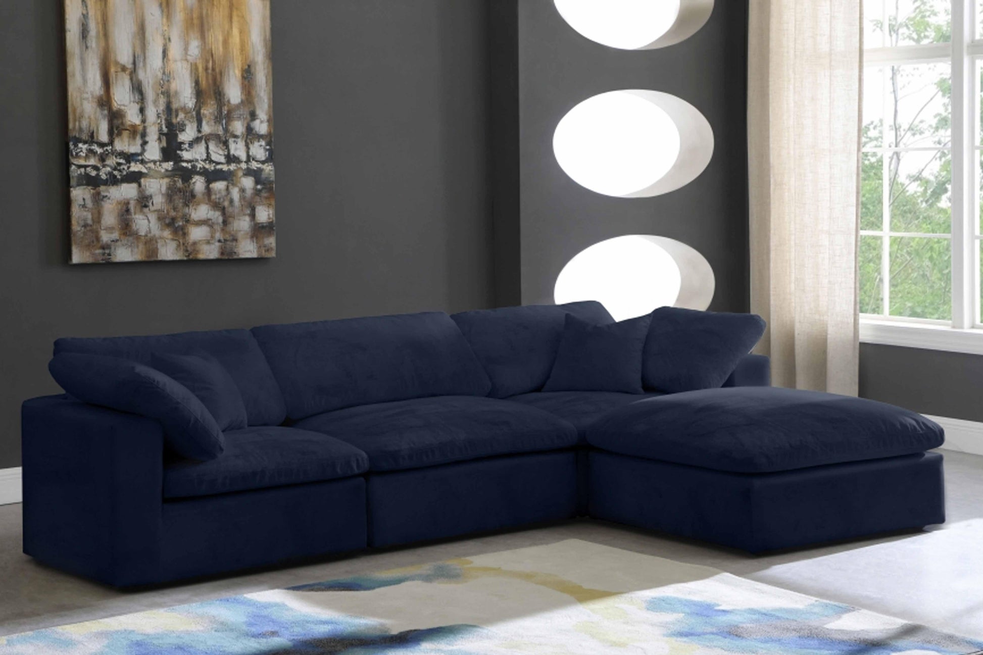 Cozy Velvet Modular Fiber Filled Cloud-Like Comfort Overstuffed Reversible Sectional SKU: 634-Sec4A - Venini Furniture 