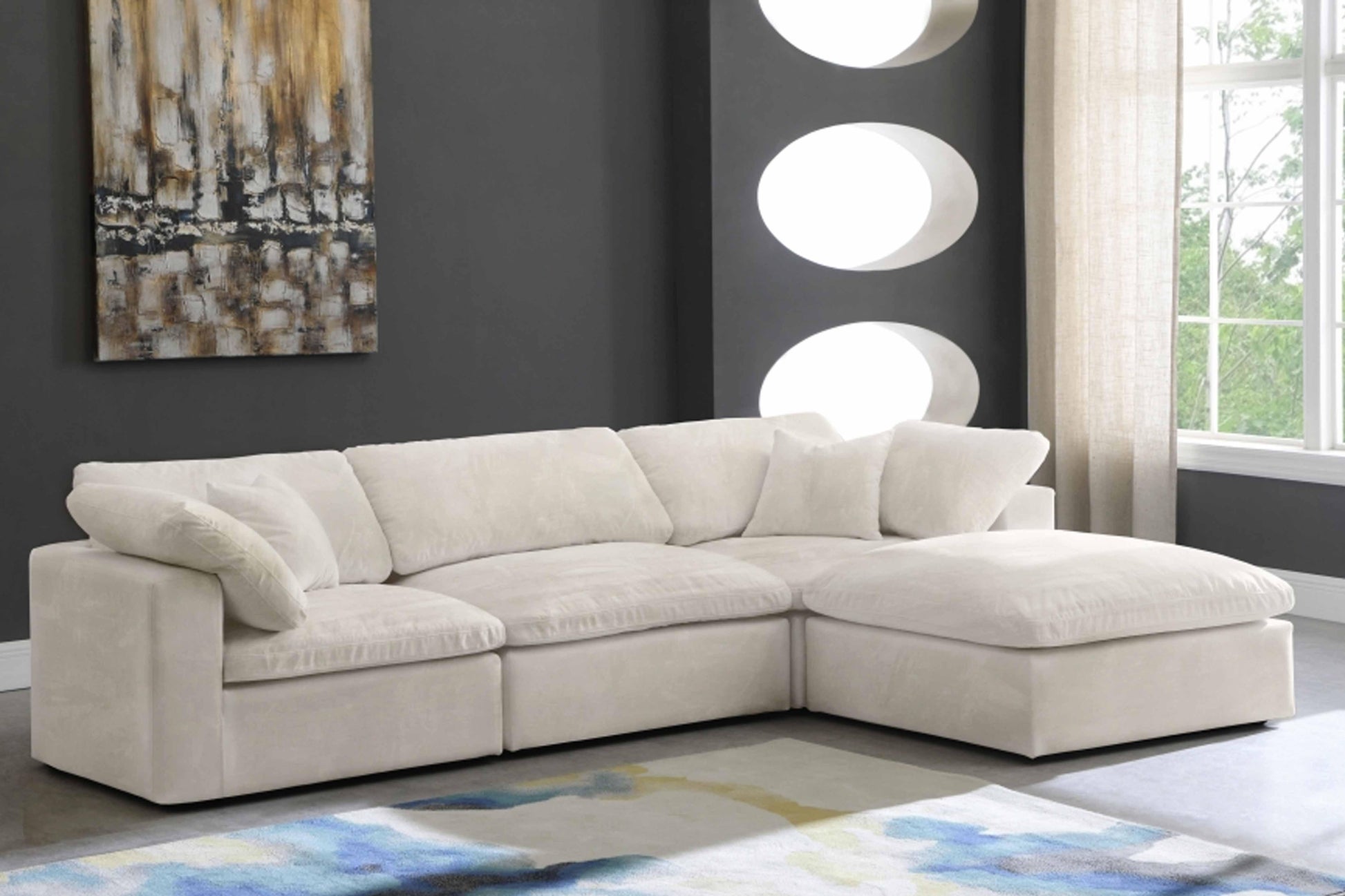 Cozy Velvet Modular Fiber Filled Cloud-Like Comfort Overstuffed Reversible Sectional SKU: 634-Sec4A - Venini Furniture 